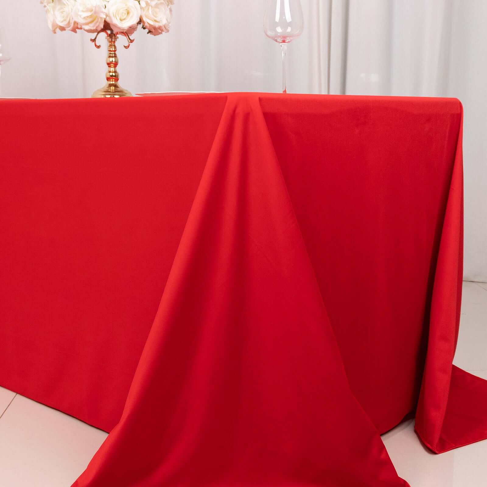 Premium Scuba Rectangular 90x132 Tablecloth Red - Wrinkle Free, Stain Resistant & Seamless Table Cover