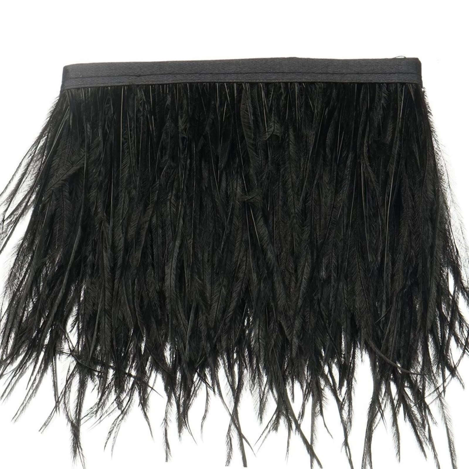 39 Black Real Ostrich Feather Fringe Trim With Satin Ribbon Tape