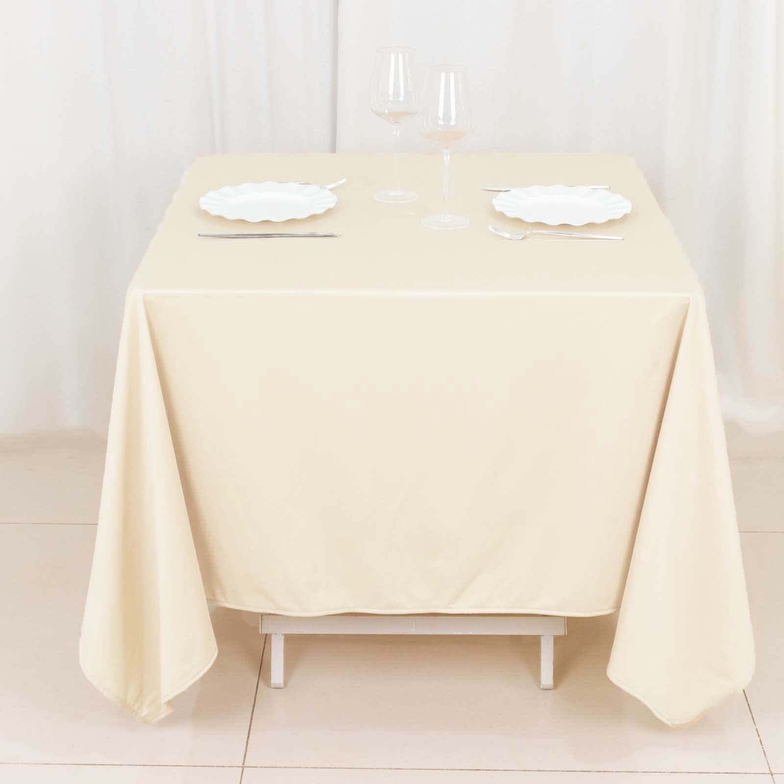 Premium Scuba Square 70x70 Tablecloth Beige - Wrinkle Free & Stain Resistant Table Cover