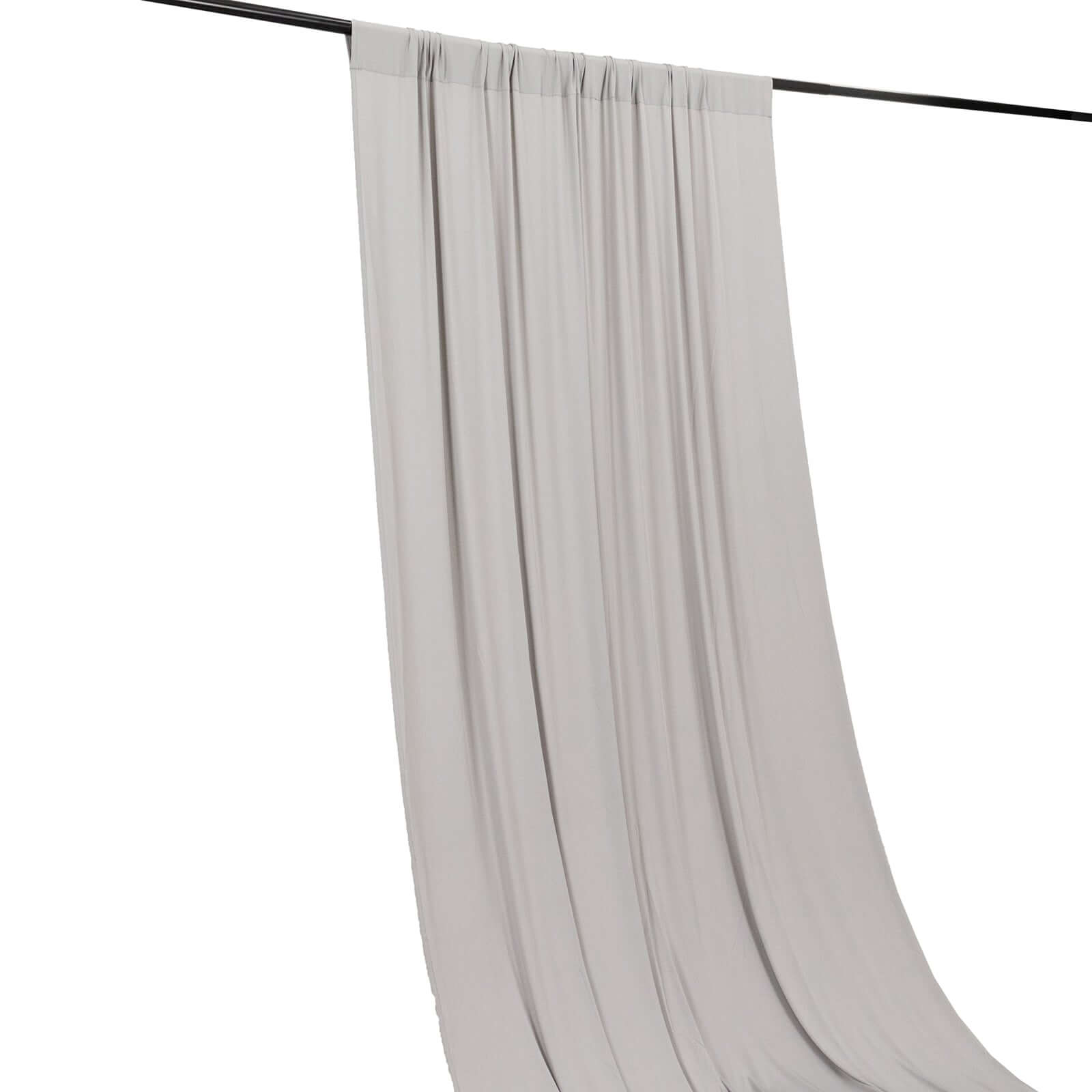 Silver 4-Way Stretch Spandex Event Curtain Drapes, Wrinkle Free Backdrop Event Panel with Rod Pockets - 5ftx14ft