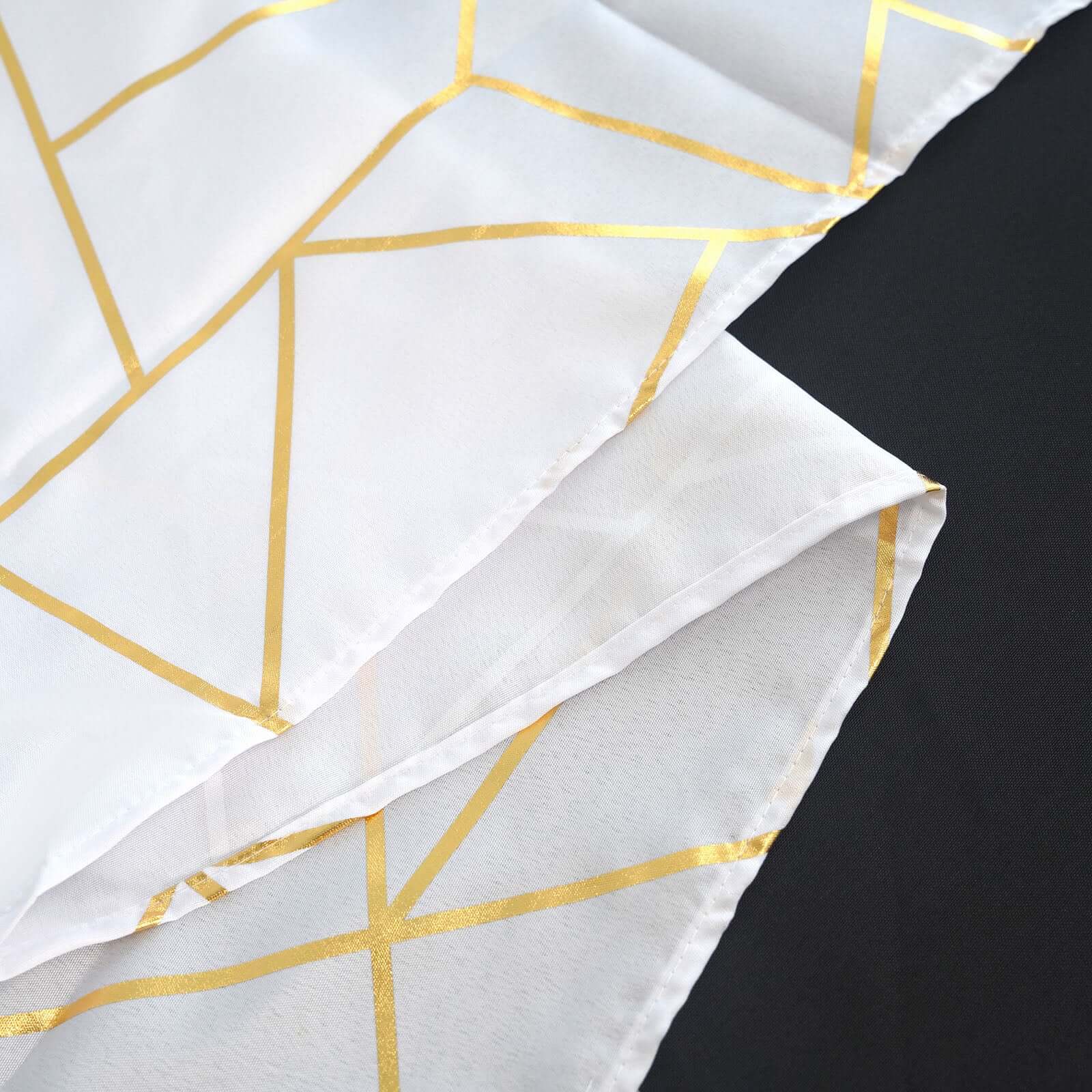 Polyester 54x54 Square Tablecloth White with Gold Foil Geometric Pattern - Wrinkle-Resistant & Durable for Stylish Settings