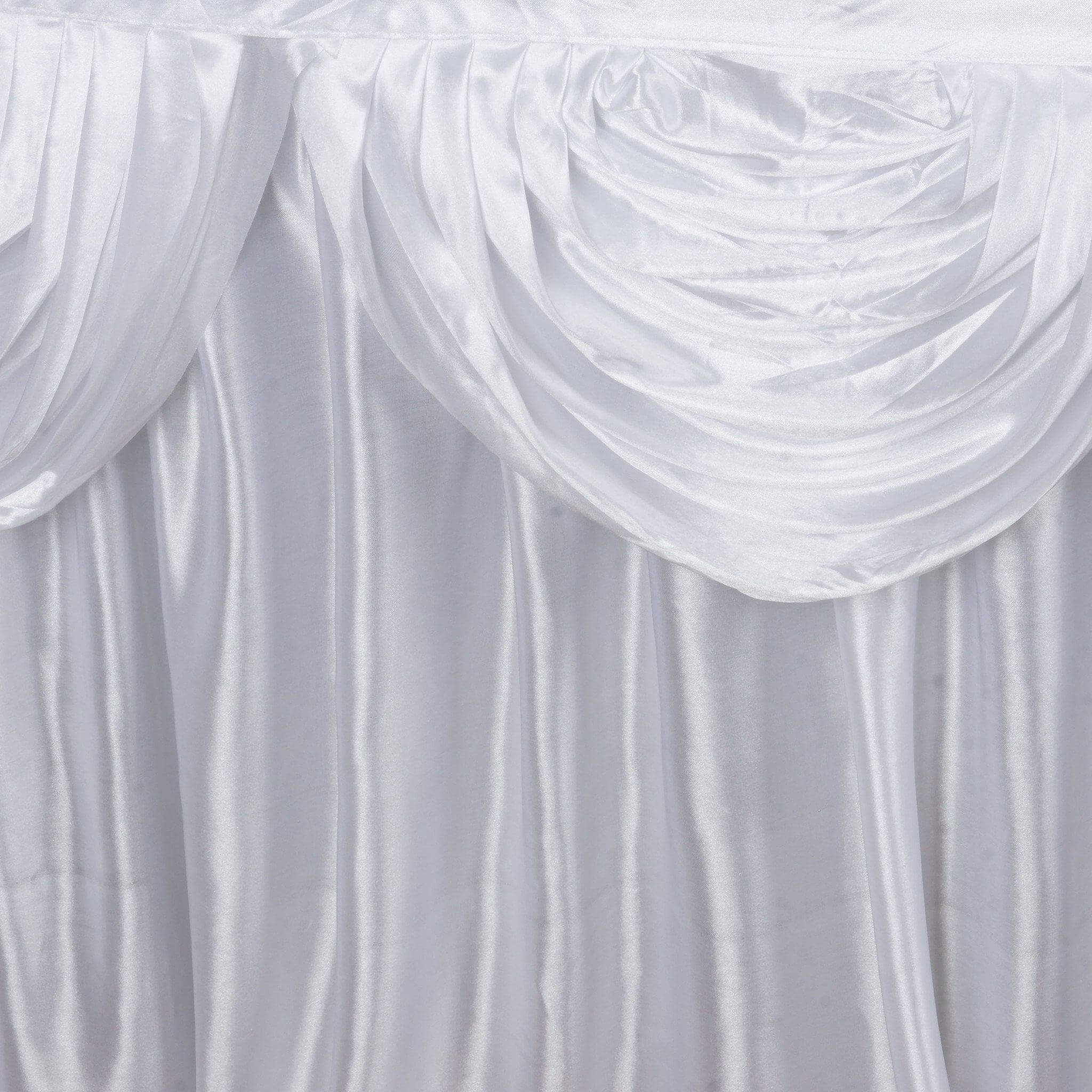 Satin 14ft Table Skirt White Pleated Double Drape Design - Soft & Graceful for Events