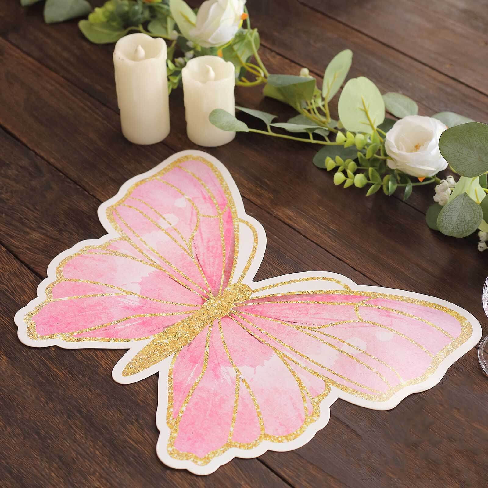 10-Pack Disposable Table Placemats with Pink Butterfly Design & Gold Glitters - 400GSM Cardboard Placemats for Kids' Parties, Baby Showers & Celebrations 14