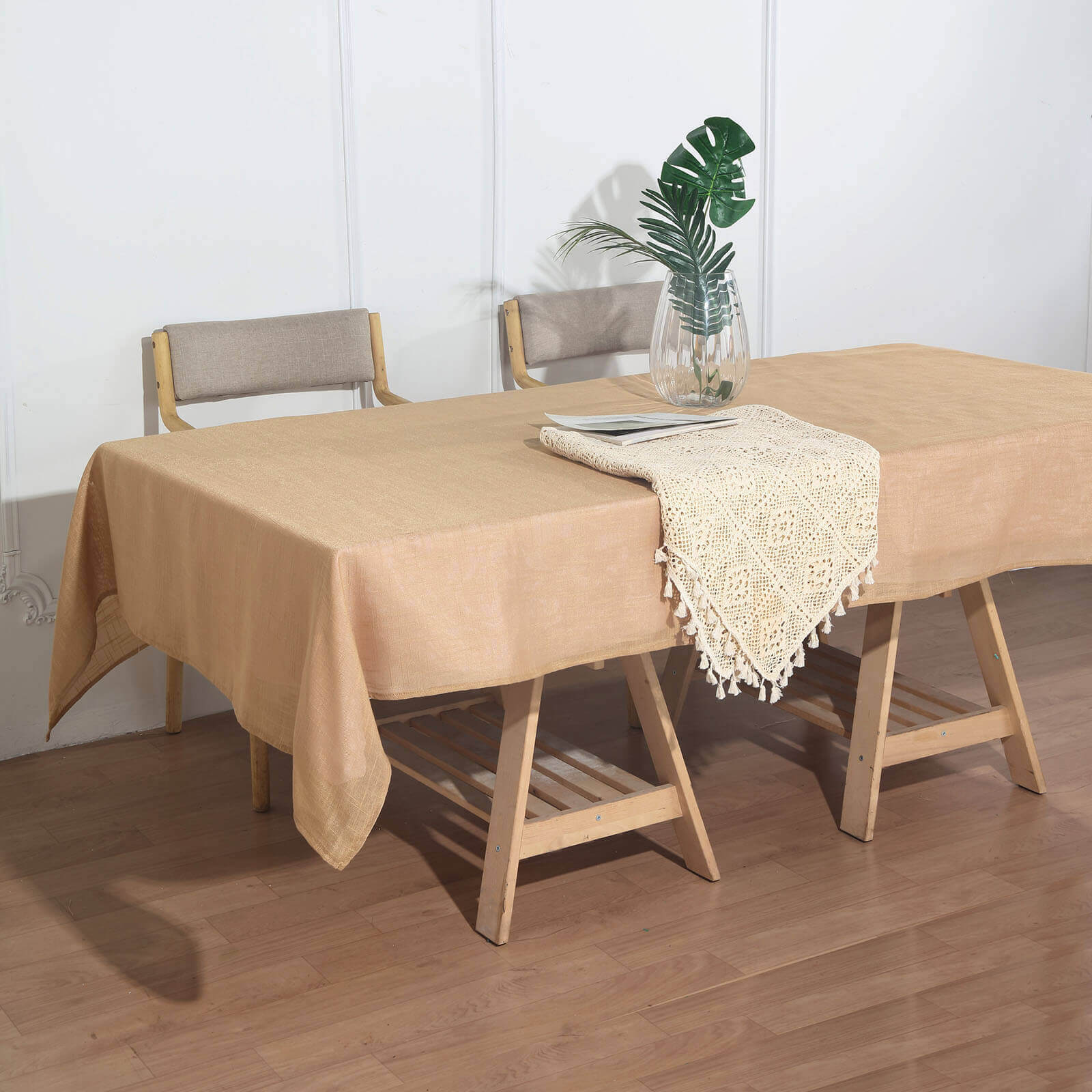 Faux Linen 60x102 Rectangular Tablecloth Natural - Slubby Textured & Wrinkle Resistant Table Cover