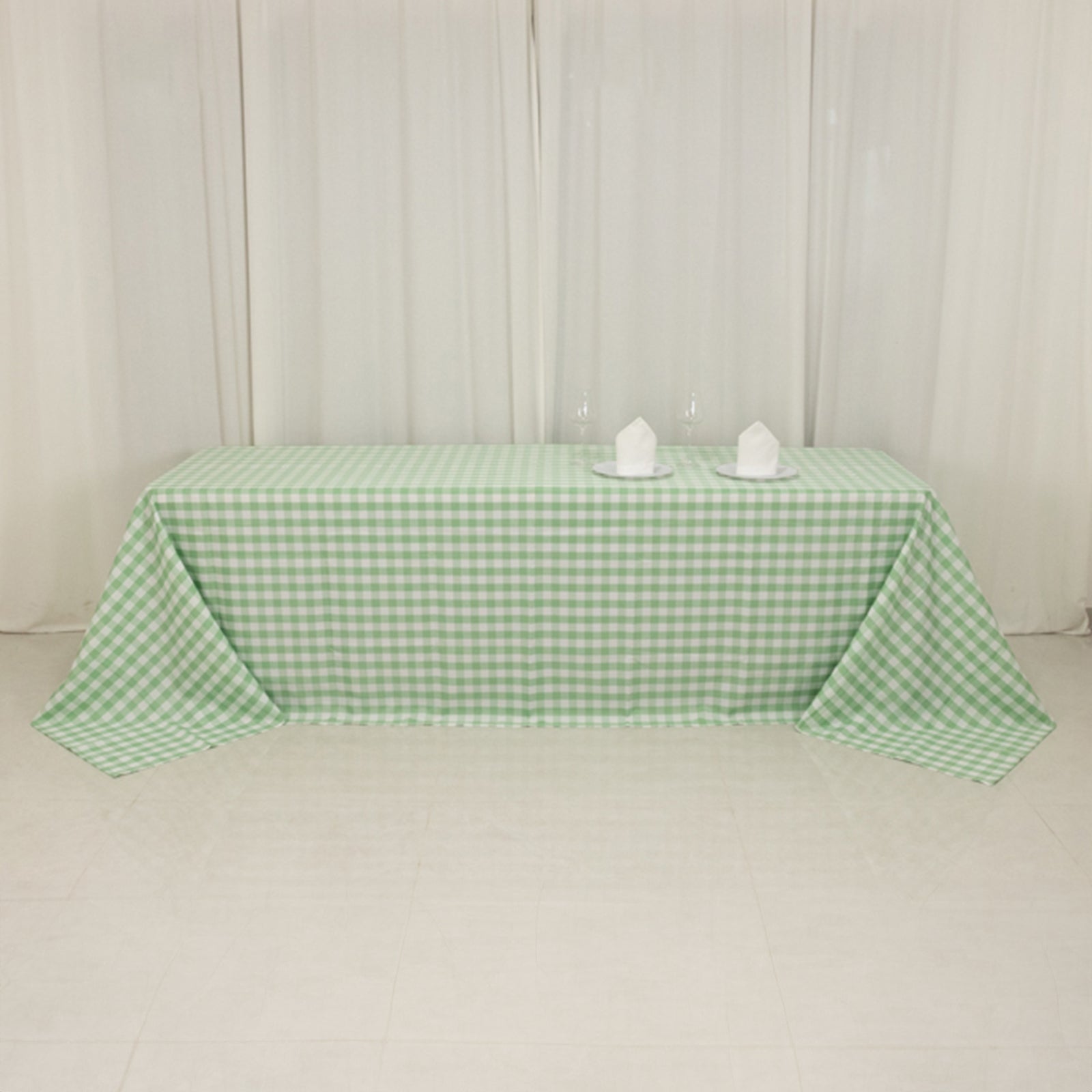 Polyester 90x156 Rectangle Tablecloth White/Sage Green - Seamless Checkered Buffalo Plaid Table Cover