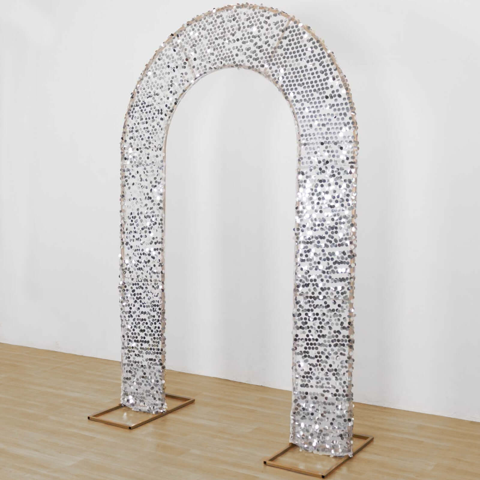 8ft Silver Big Payette Sequin Open Arch Wedding Arch Cover, Sparkly U-Shaped Fitted Backdrop Slipcover