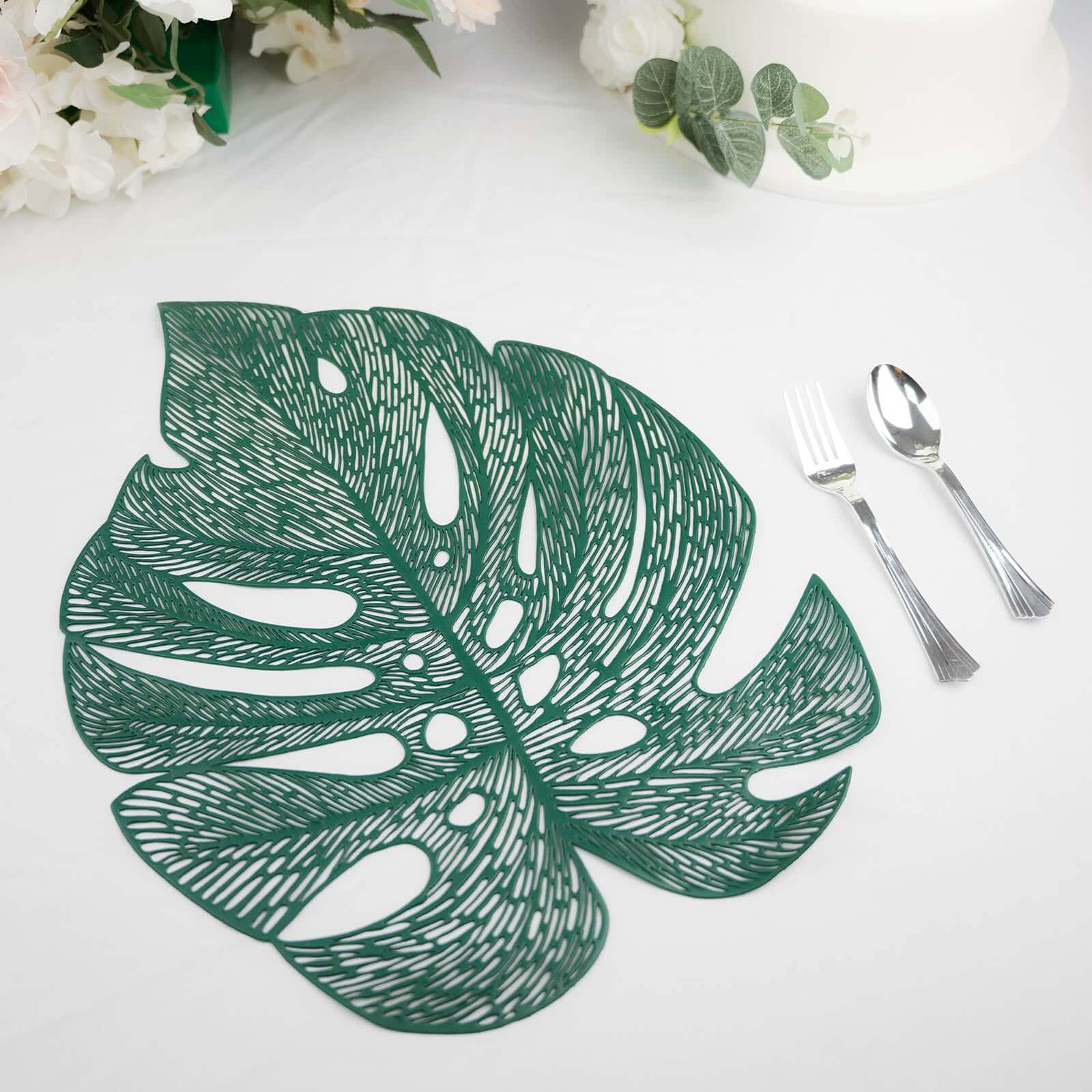 6-Pack Dining Table Mats Monstera Leaf Design Green - Vinyl Non-Slip Surface for Tropical Themes 18