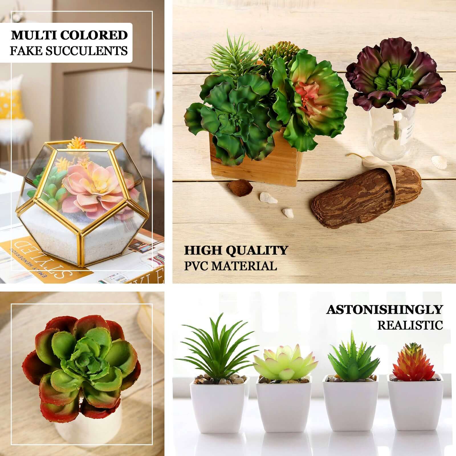 3 Pack 12 Artificial PVC Aloe Cameronii Decorative Succulent Plants