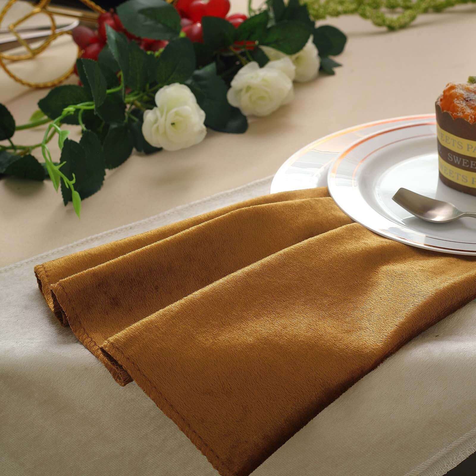 5 Pack Premium Velvet 20x20 Napkins Gold - Soft Sheen Finish Cloth Napkins for Upscale Gatherings