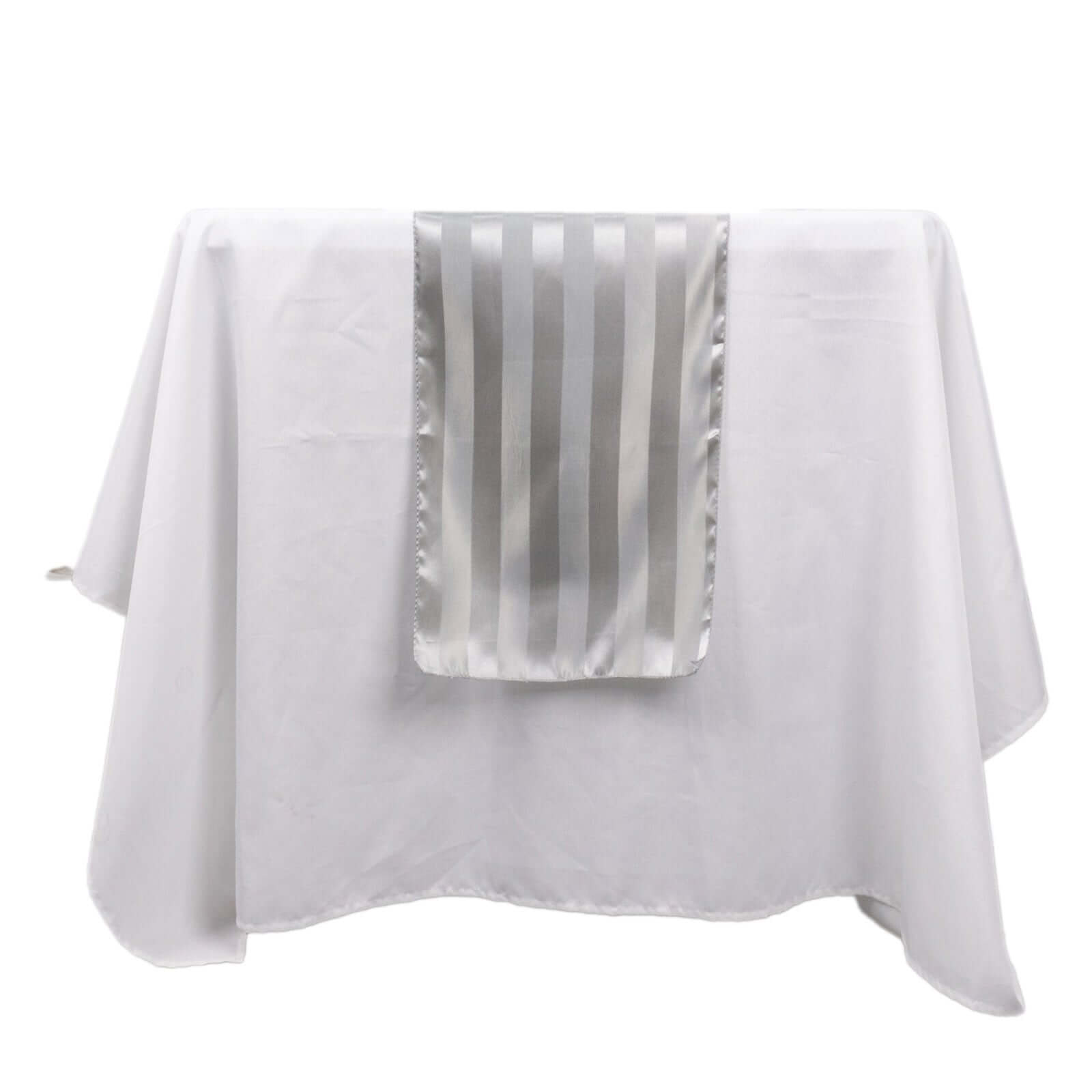 Satin 12x108 Table Runner Silver Stripe - Stripe Table Decor