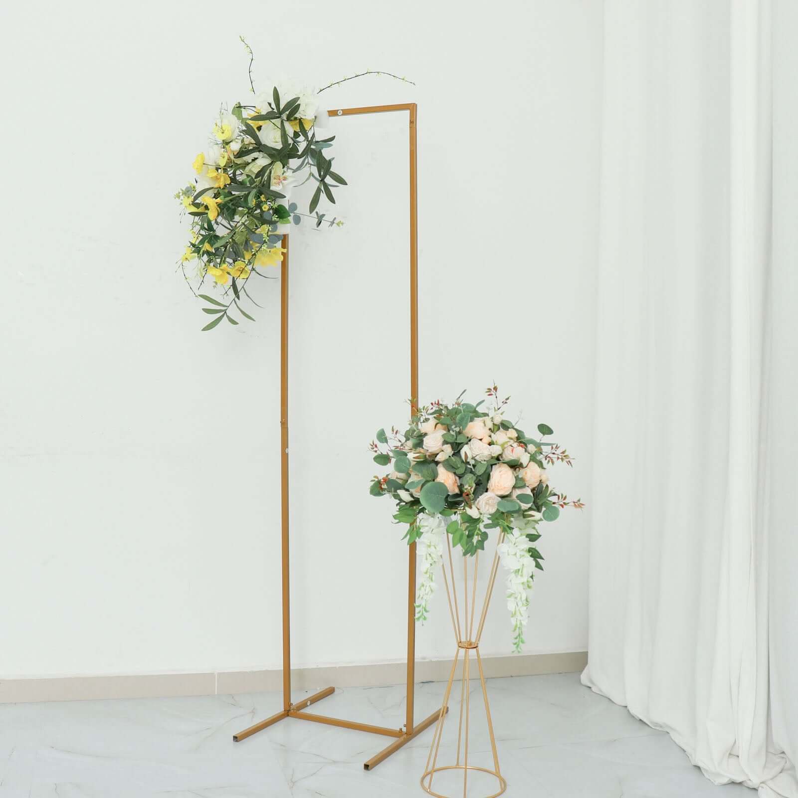 5.5ft Slim Gold Metal Frame Wedding Arch, Rectangular Backdrop Stand, Floral Display Frame