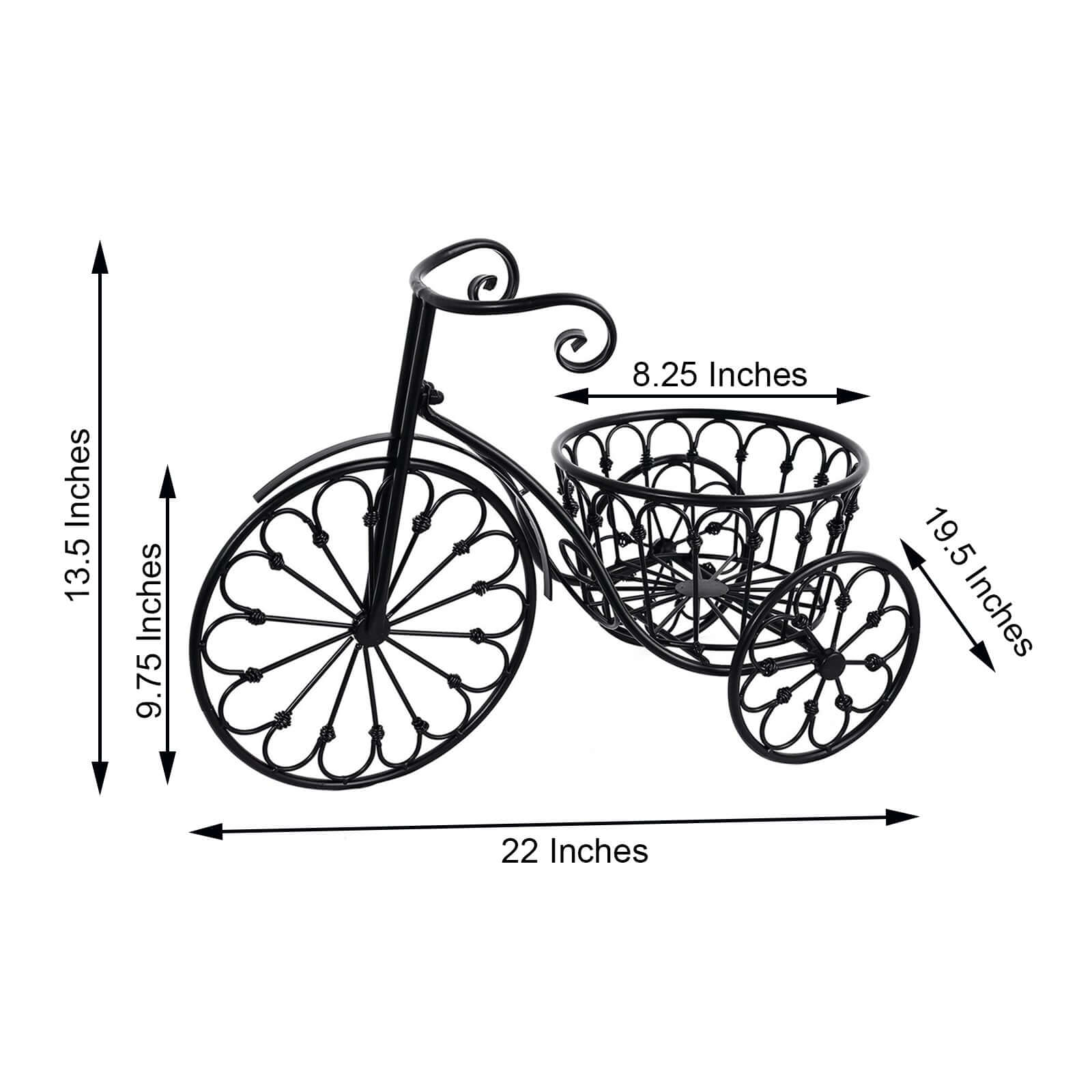 Tricycle Planter Basket Black Decorative Design - Metal Indoor/Outdoor Plant Stand 22