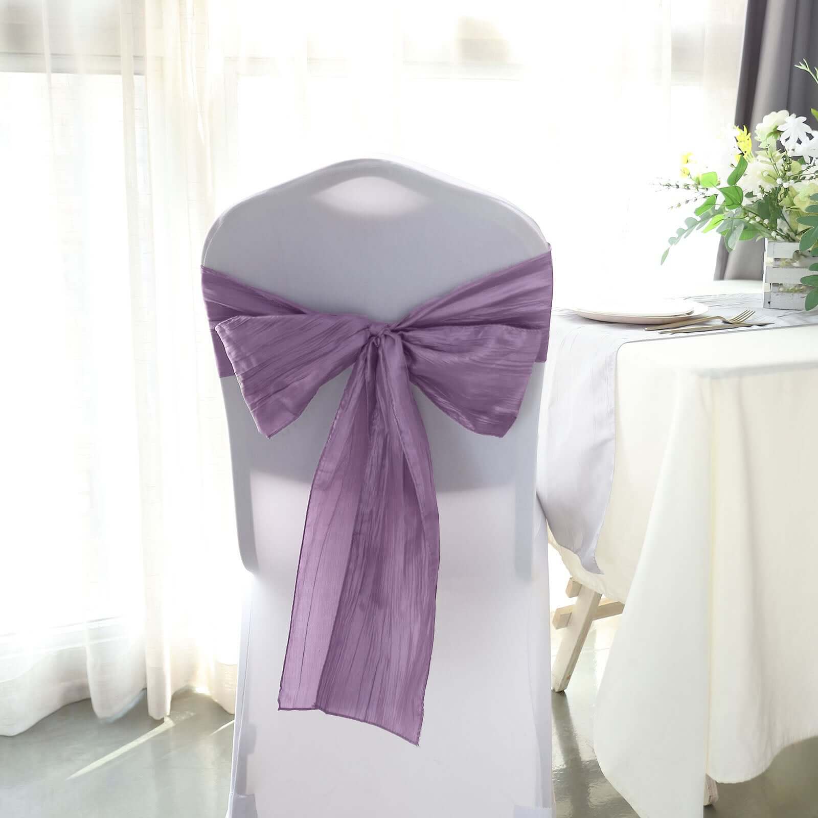 5 Pack Taffeta 6x106 Chair Sashes Violet Amethyst Accordion Crinkle Texture - Stylish Decor for Weddings & Gatherings