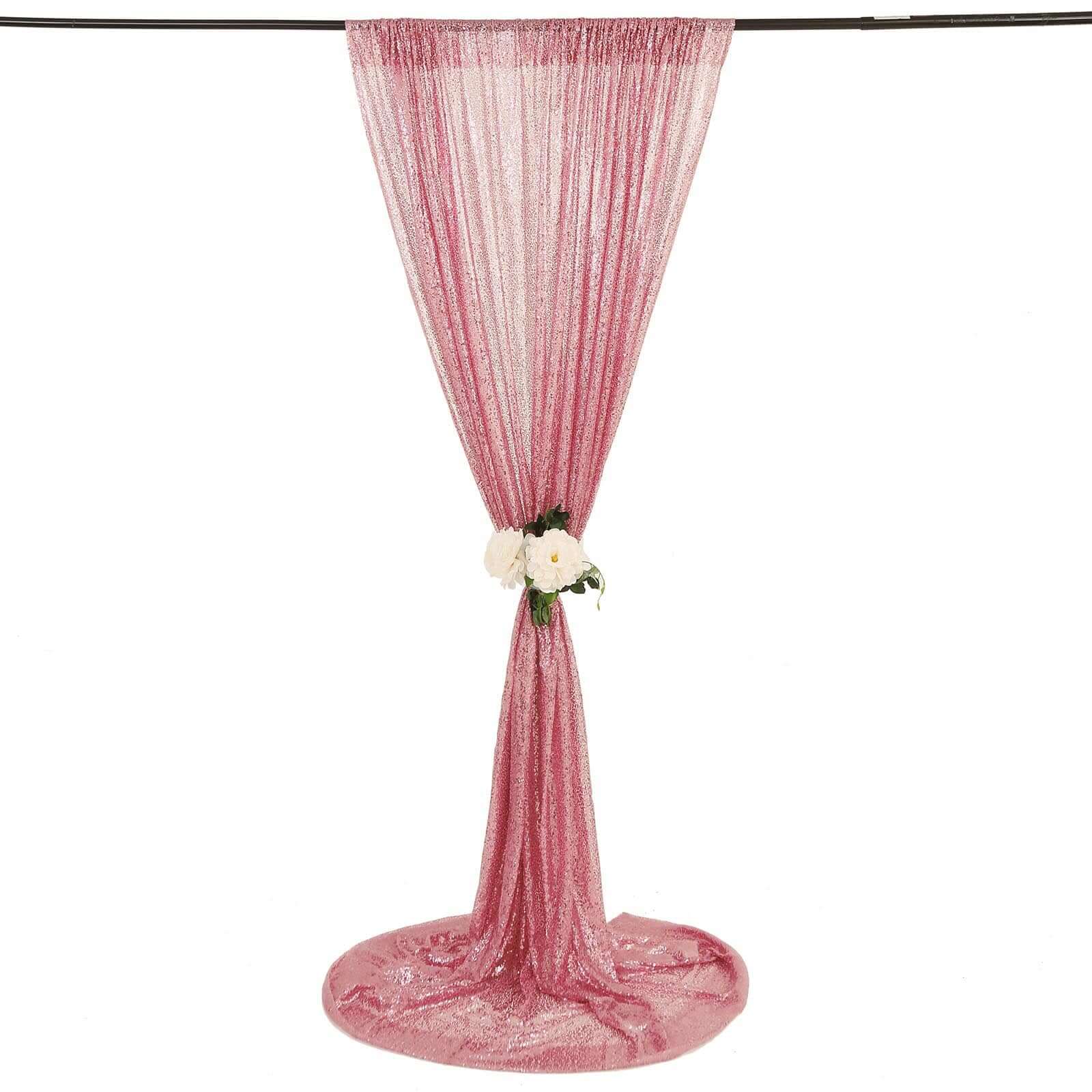 8ftx8ft Pink Sequin Event Curtain Drapes, Backdrop Event Panel