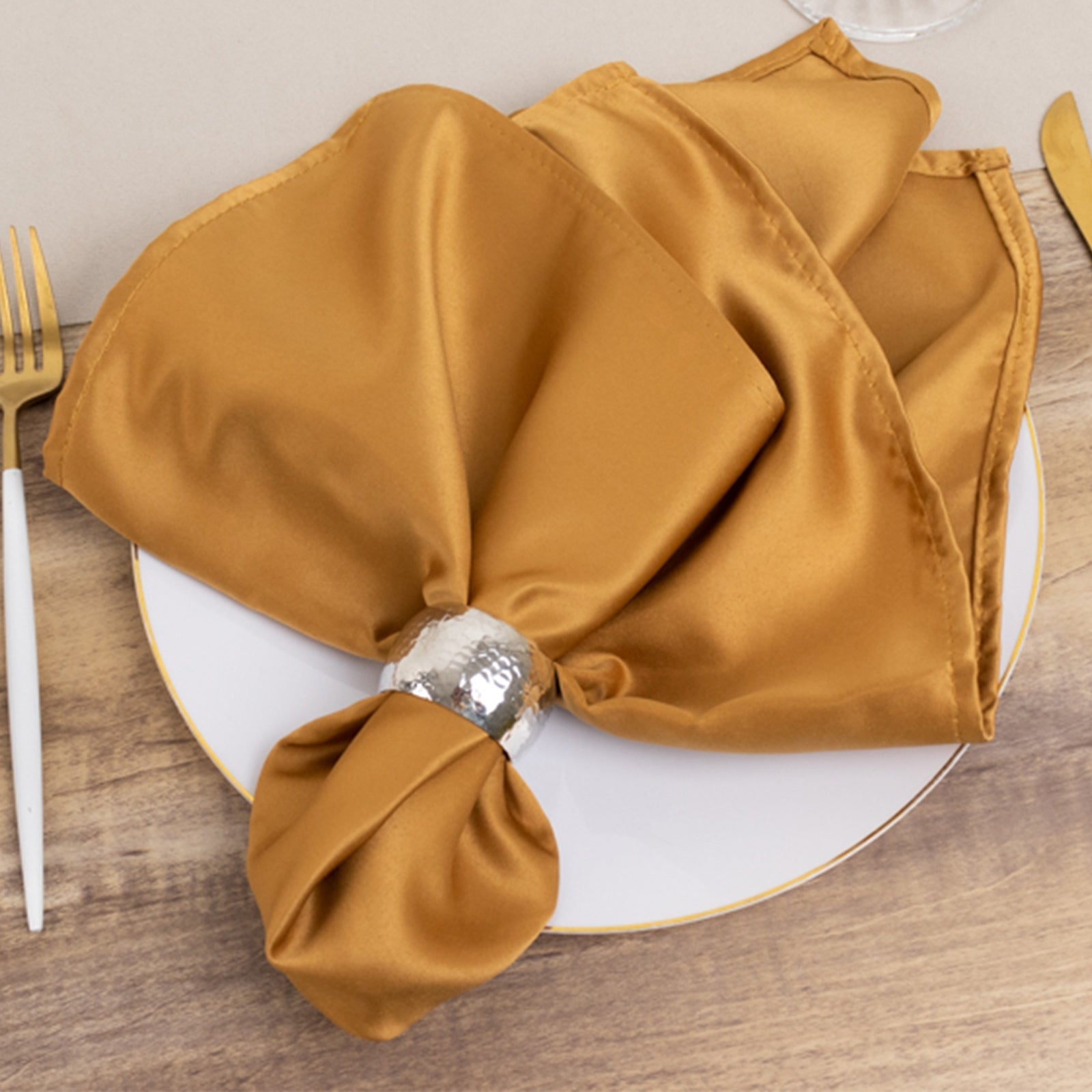 5 Pack Lamour Satin 20x20 Napkins Gold - Exquisite Dinner Napkins with Soft Matte Finish for Weddings & Events