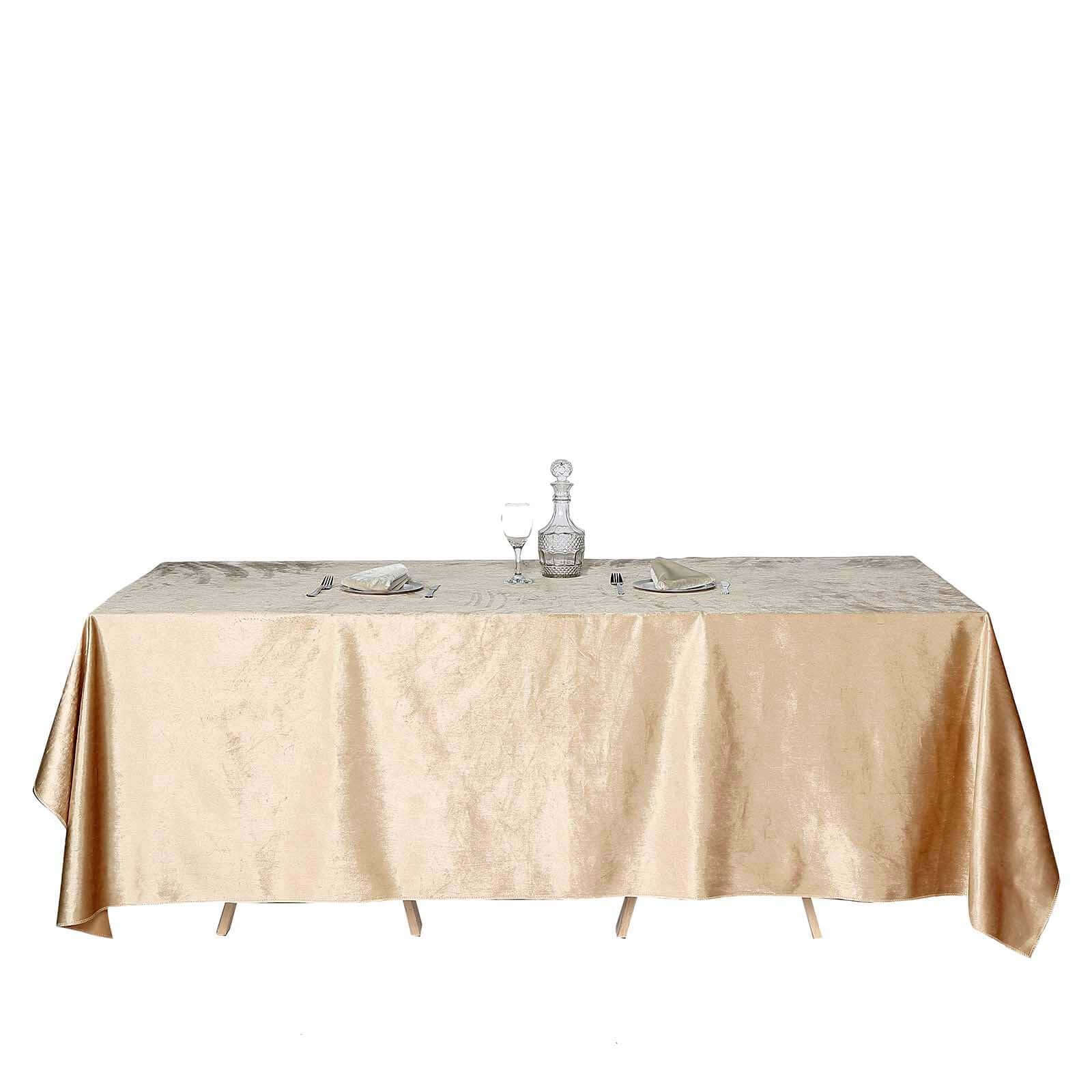 Premium Velvet 90x132 Rectangle Tablecloth Champagne - Reusable Soft & Seamless Table Cover