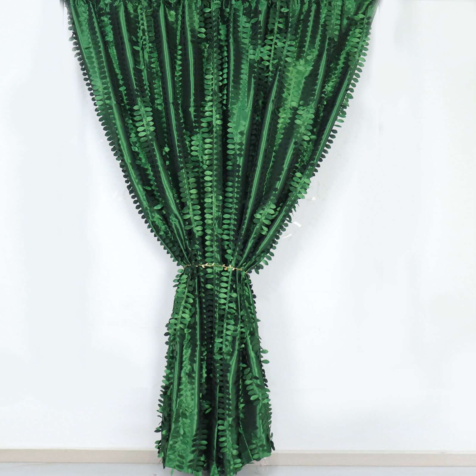 8ftx8ft Green 3D Leaf Petal Taffeta Event Curtain Drapes, Backdrop Event Panel With Rod Pocket