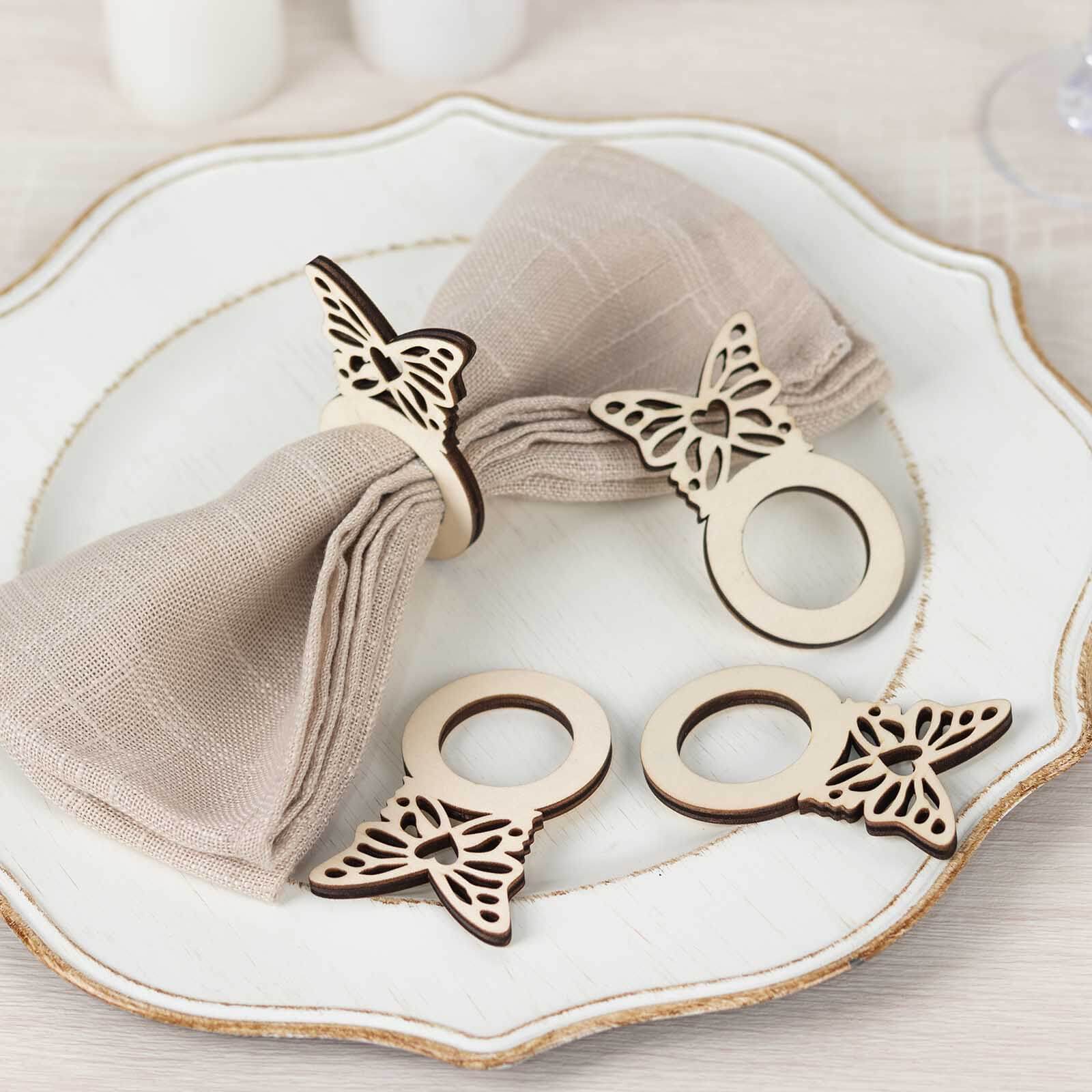 10 Pack Natural Wooden Butterfly Farmhouse Napkin Holders, 3 Boho Rustic Napkin Rings