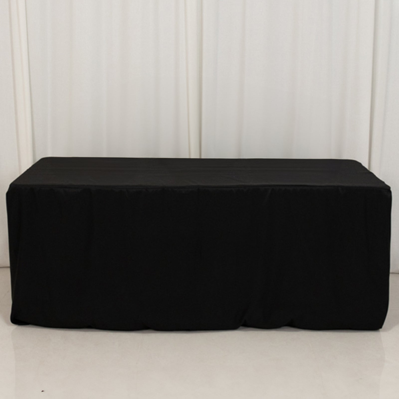 Fire Retardant Premium Polyester 6ft Rectangular Tablecloth Black Fitted High-Performance Table Cover