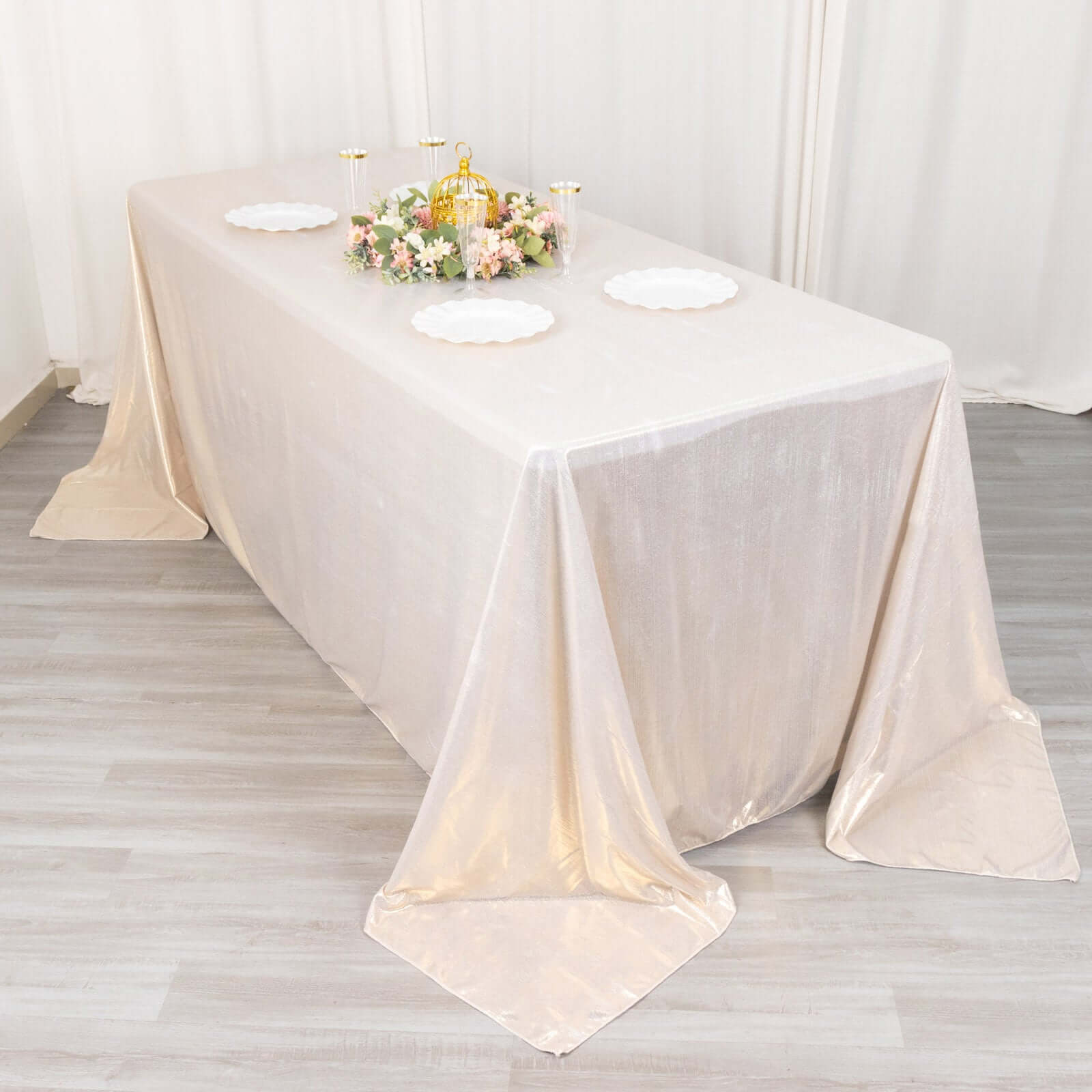 Sequin Dots Polyester 90x132 Rectangle Tablecloth Shimmering Beige - Seamless, Glittering & Wrinkle Free Table Cover