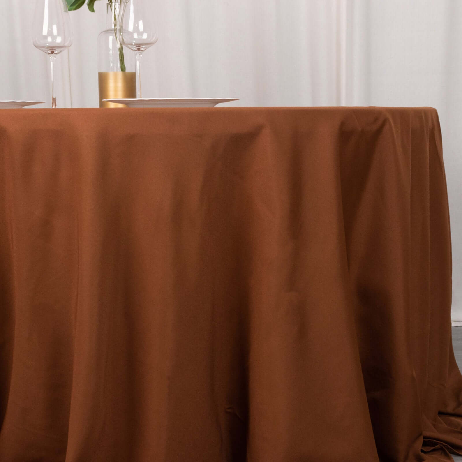 Polyester 132 Round Tablecloth Cinnamon Brown - Seamless Chic Table Cover