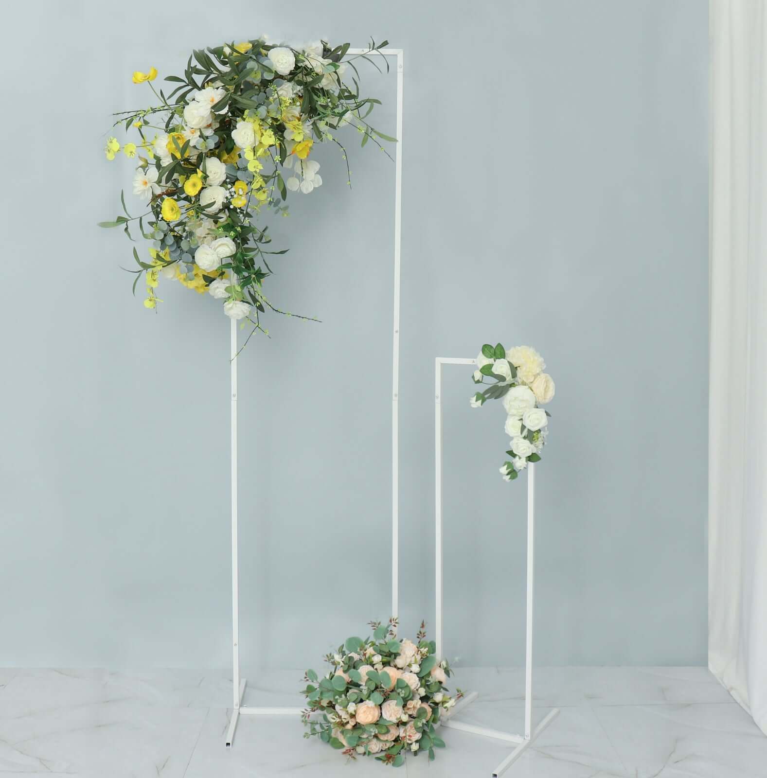 Set of 4 Wedding Arches Slim White Metal Rectangular Design Backdrop Stands - Floral Display Frames 3.6ft-6.5ft