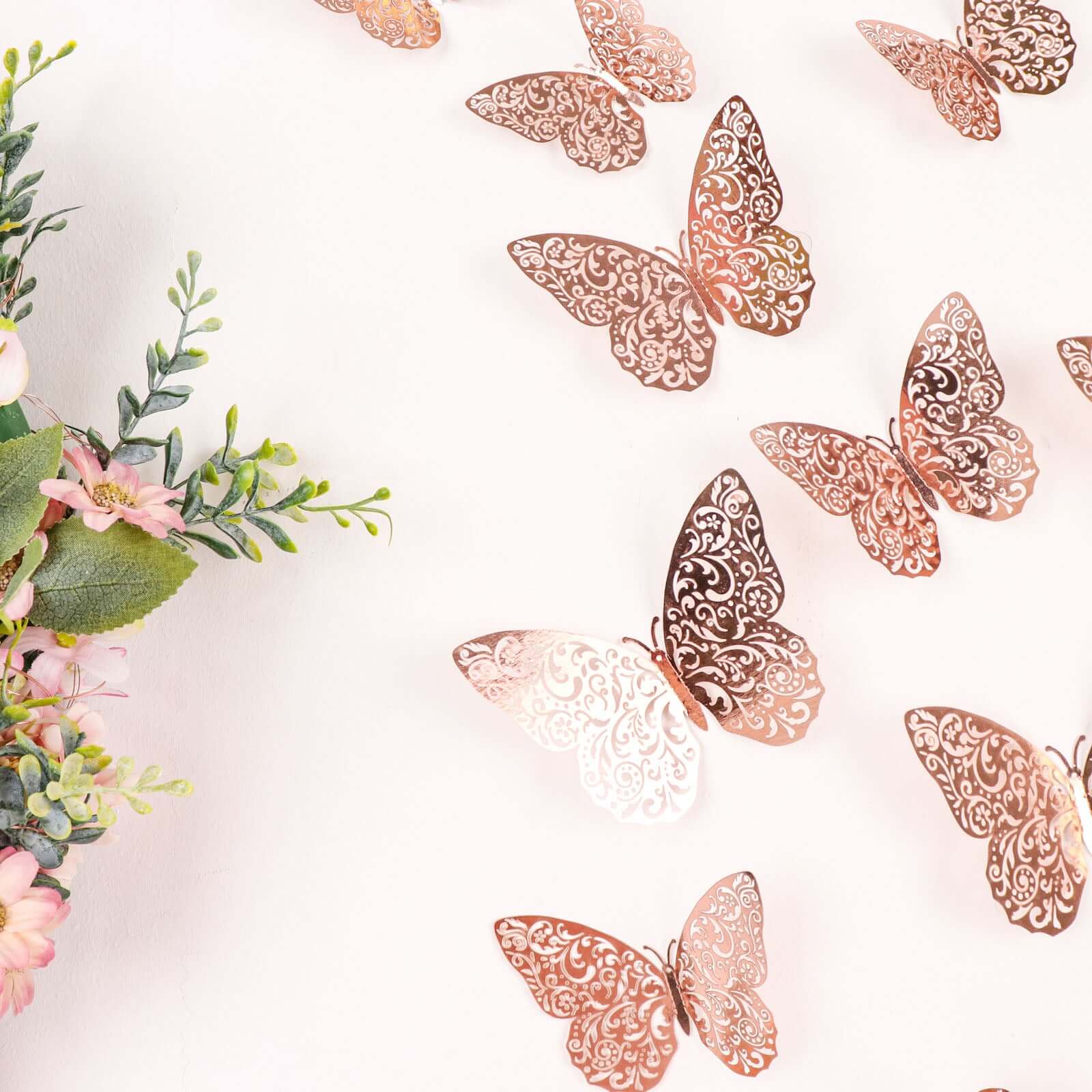 12-Pack 3D Butterfly Wall Decals, DIY Removable Mural Stickers Rose Gold Cake Decorations Eye-Catching Design