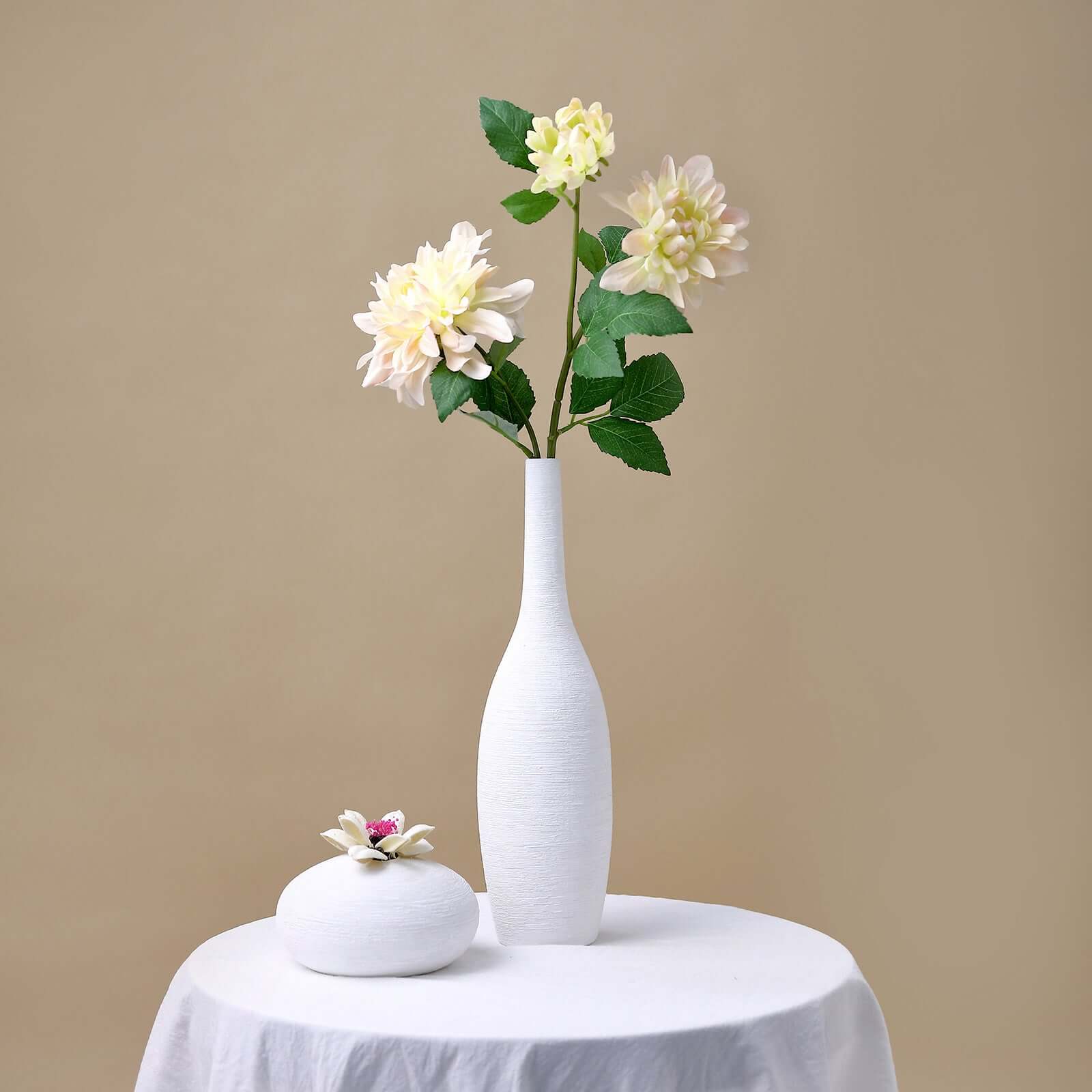 30 Tall Blush Cream Artificial Dahlia Silk Flower Stems, Faux Floral Spray
