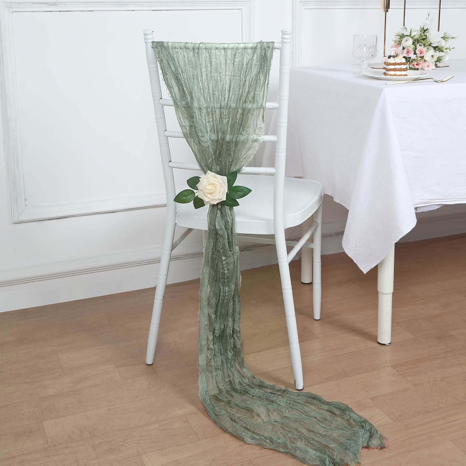 5 Pack Cheesecloth Gauze 16x88 Chair Sashes Dusty Sage Green - Boho Chair Decorations