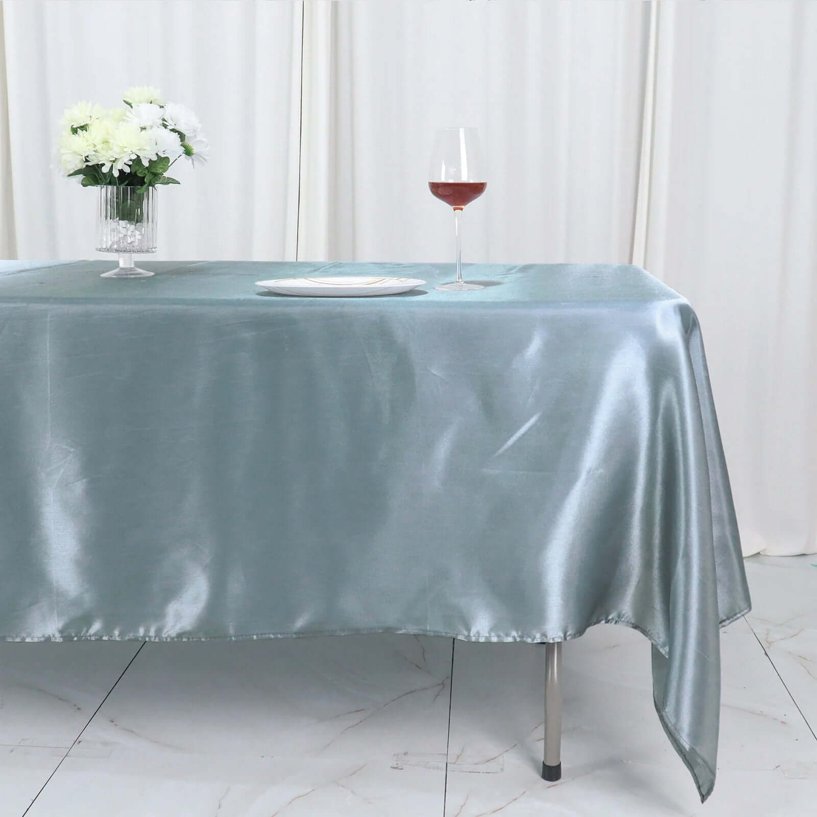 Satin Rectangular 60x102 Tablecloth Dusty Blue - Smooth and Lustrous Table Cover