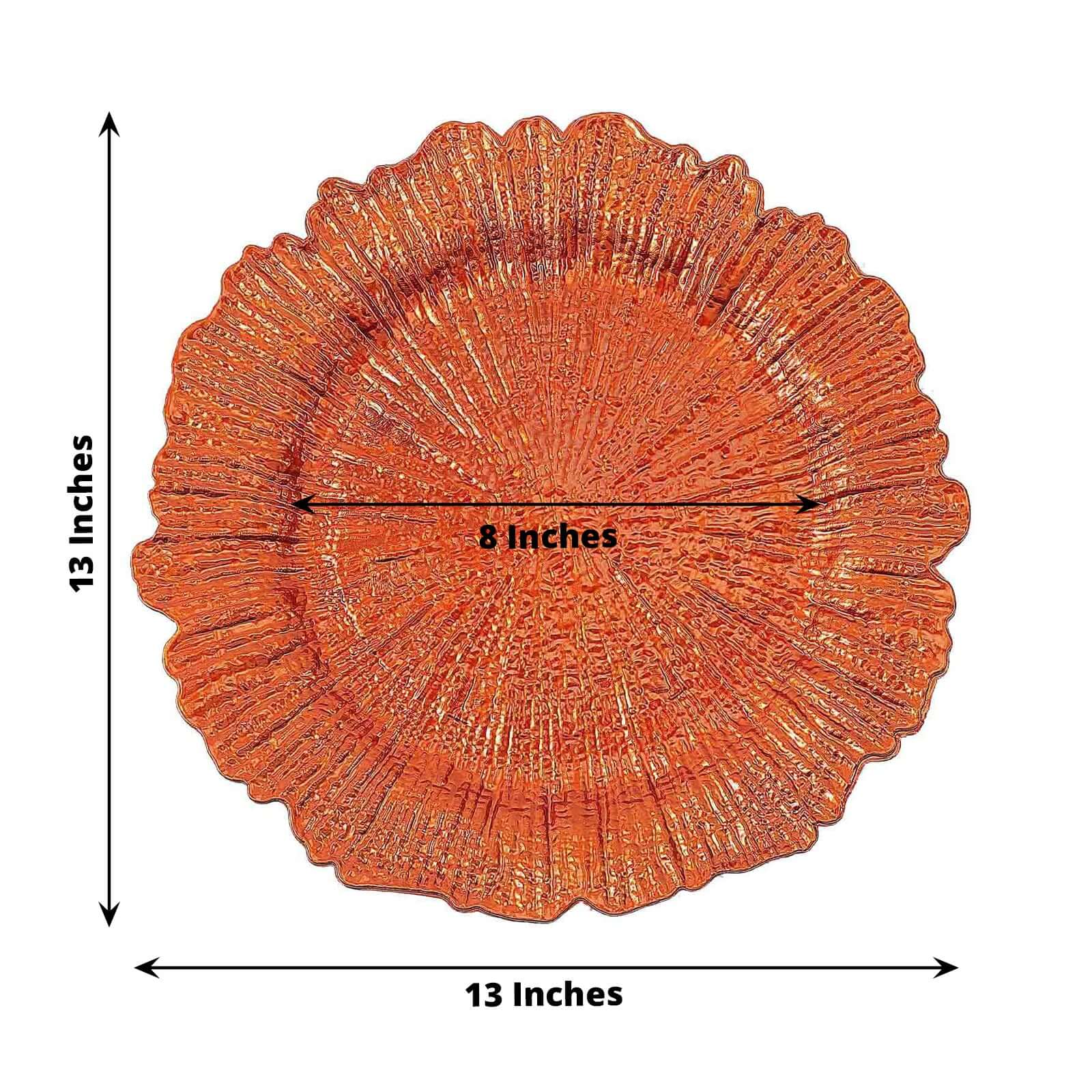 6-Pack Acrylic Plastic Round Charger Plates 13 in Orange with Reef Design, Dinner Charger Tableware