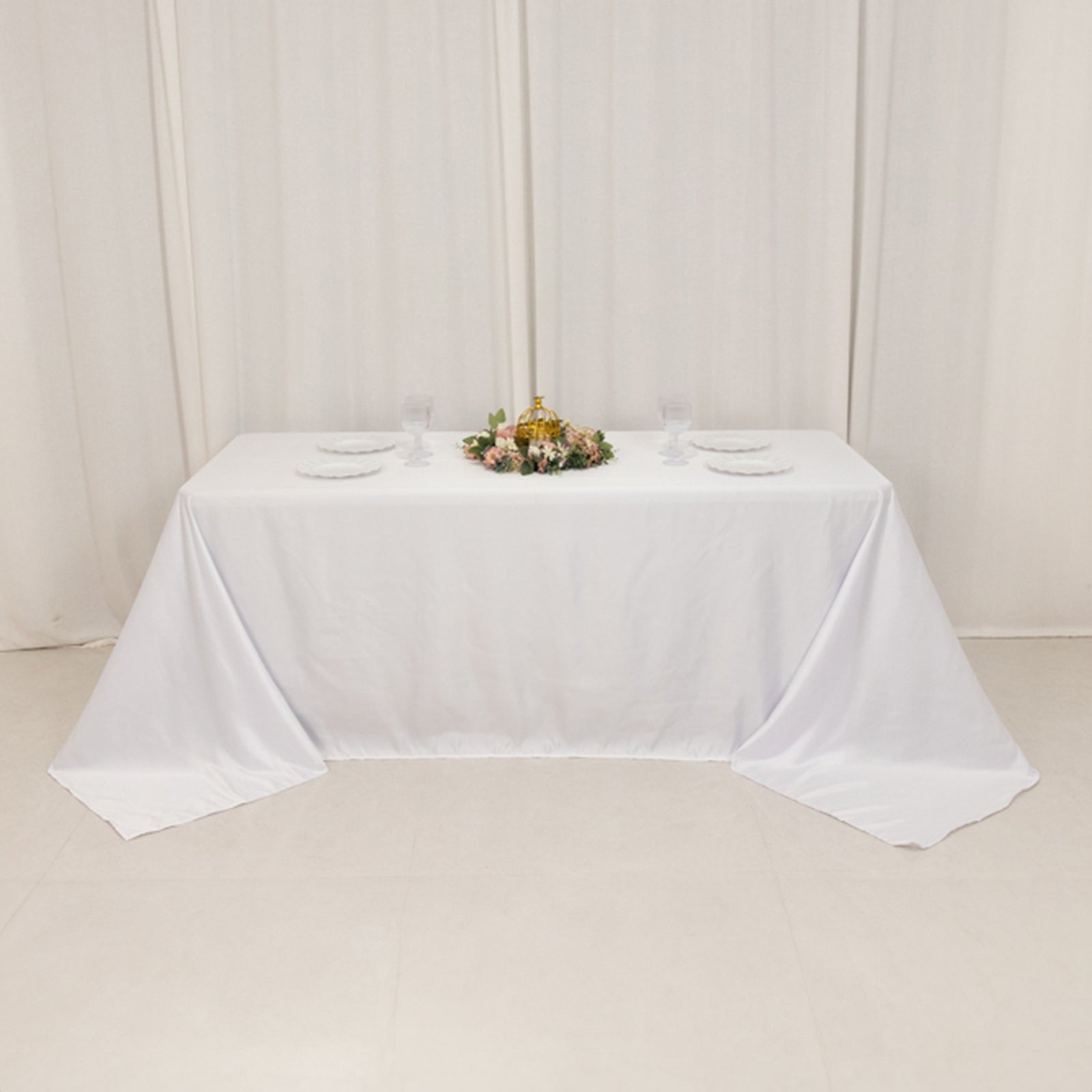 Lamour Satin 90x132 Rectangle Tablecloth White - Soft & Silk-Like Seamless Table Cover for Weddings & Parties