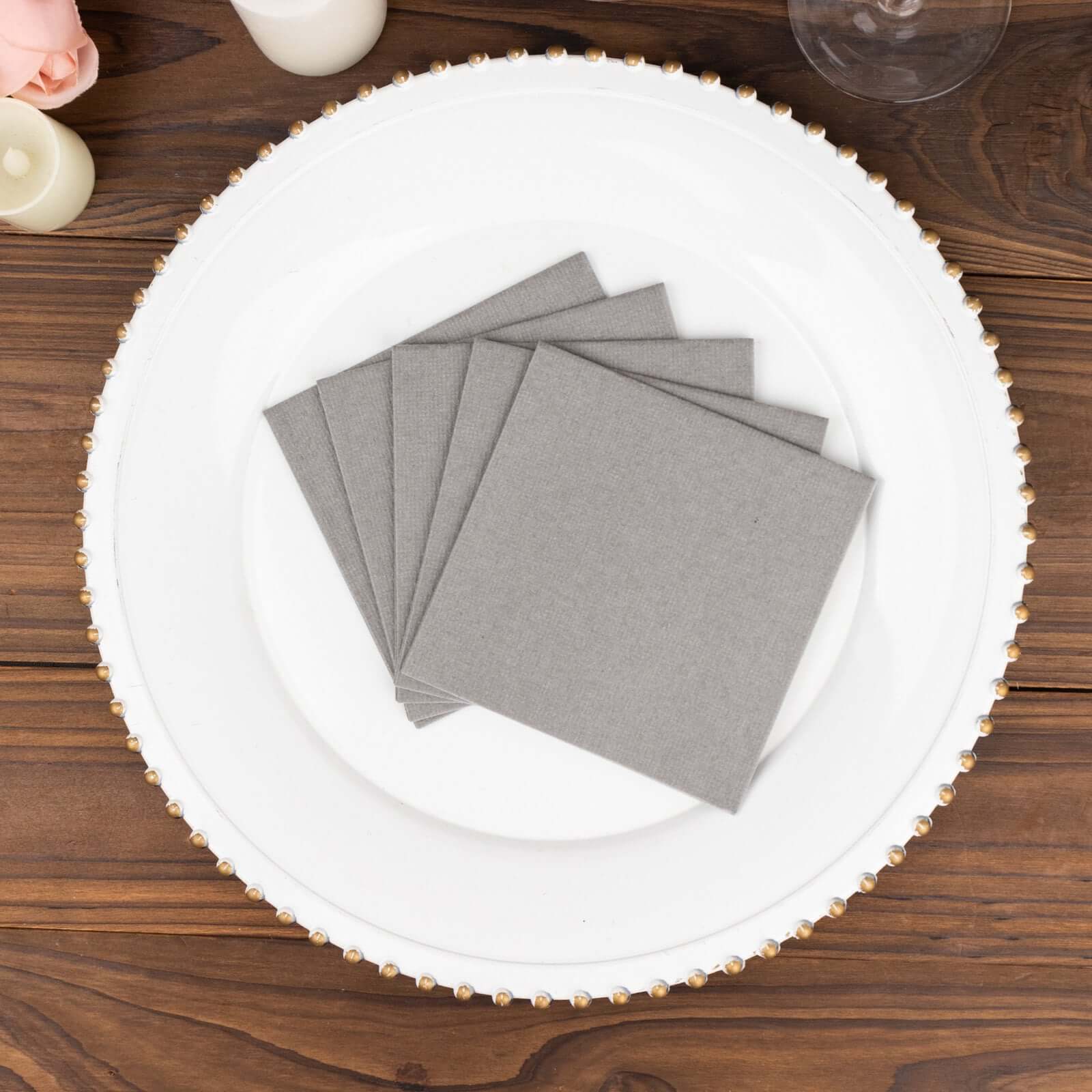 20-Pack Paper Linen-Like Cocktail Napkins Silver - Disposable 5x5 Airlaid Soft Napkins