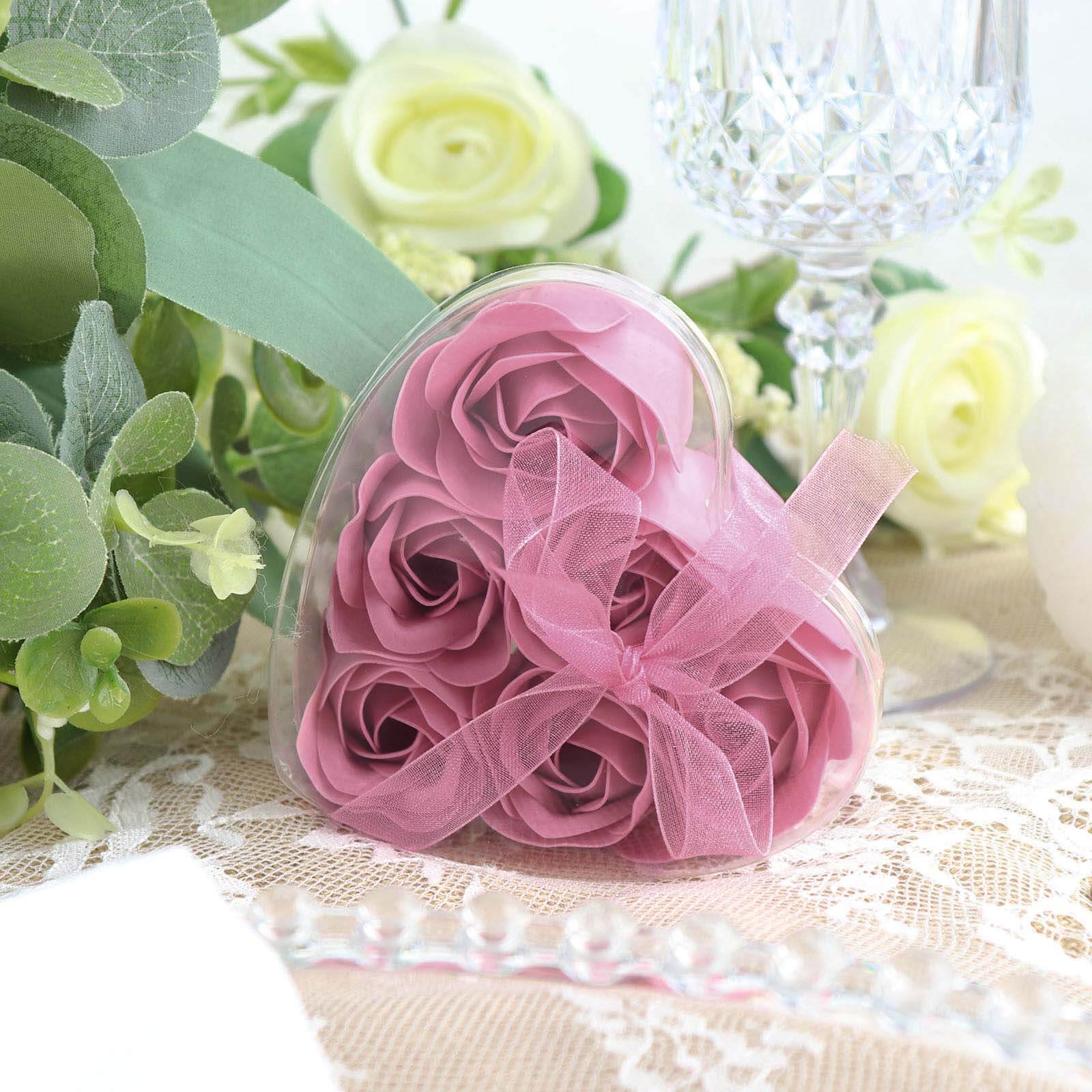 4 Pack 24 Pcs Dusty Rose Scented Rose Soap Heart Shaped Party Favors With Gift Boxes And Ribbon