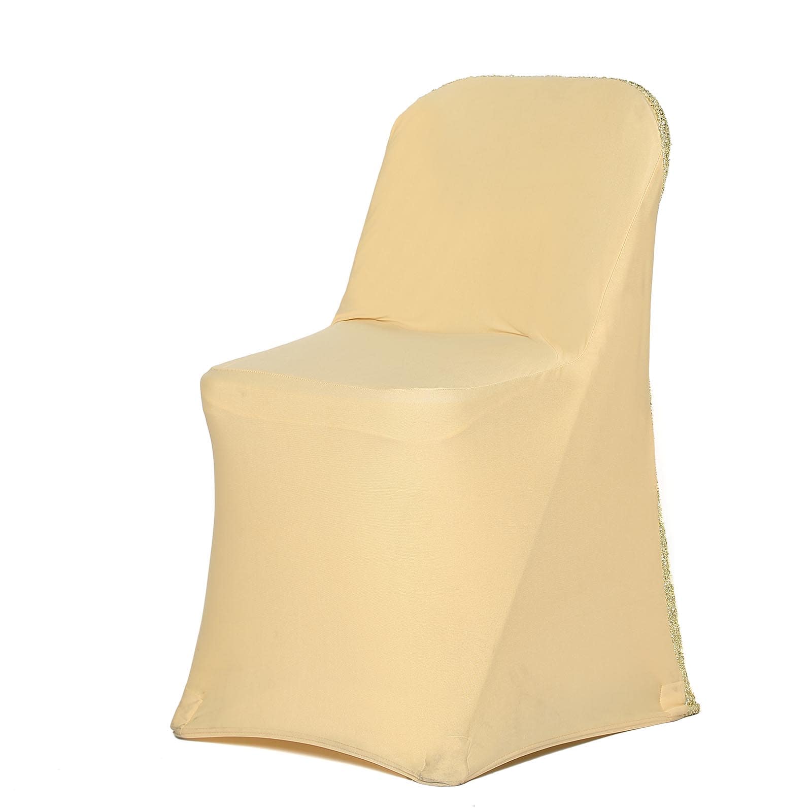 Stretch Spandex Chair Cover Champagne for Folding Chairs - Metallic Shimmer Tinsel Back Design Fitted Slipcover