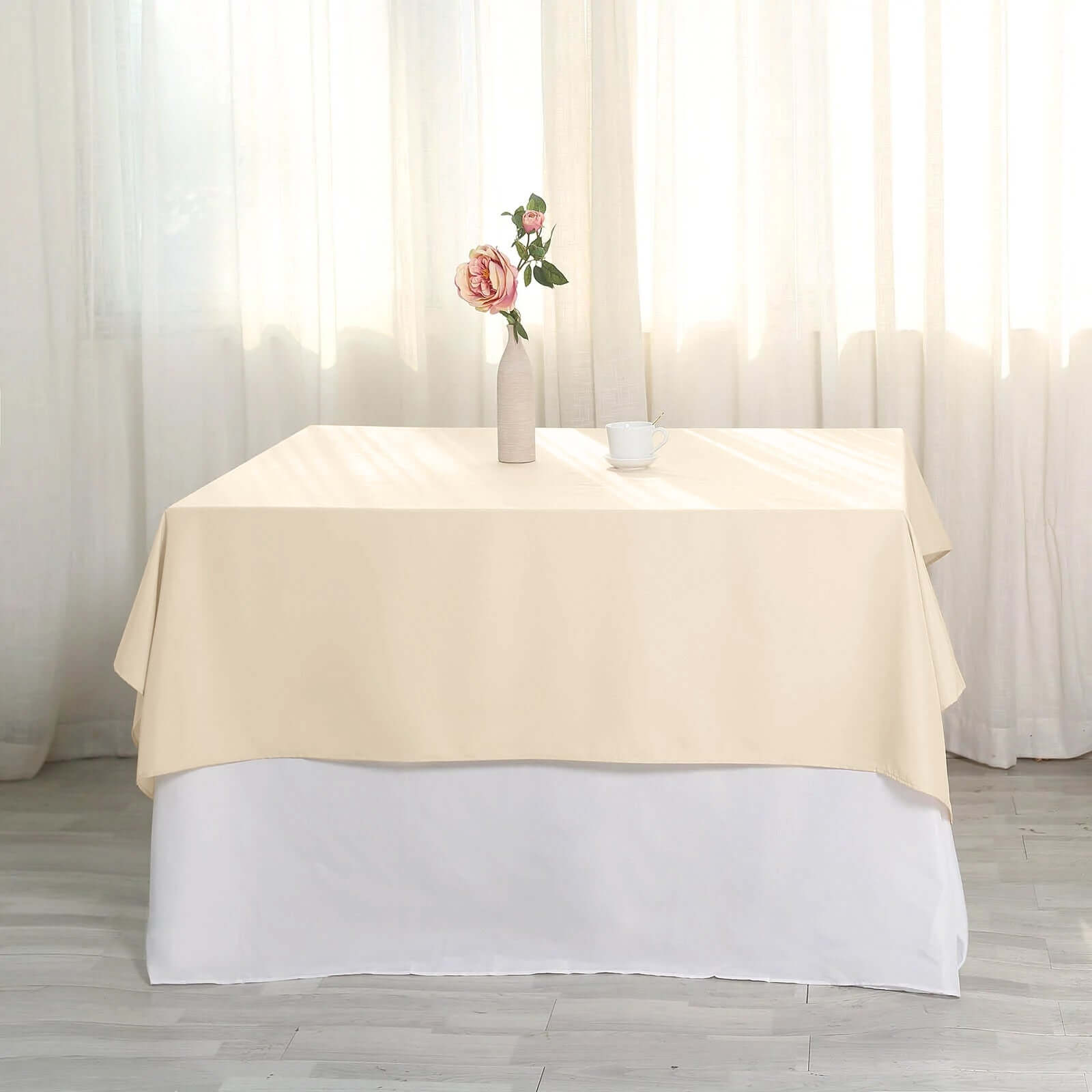 Polyester 54x54 Table Overlay Square Tablecloth Beige - Wrinkle-Resistant & Durable Table Cover