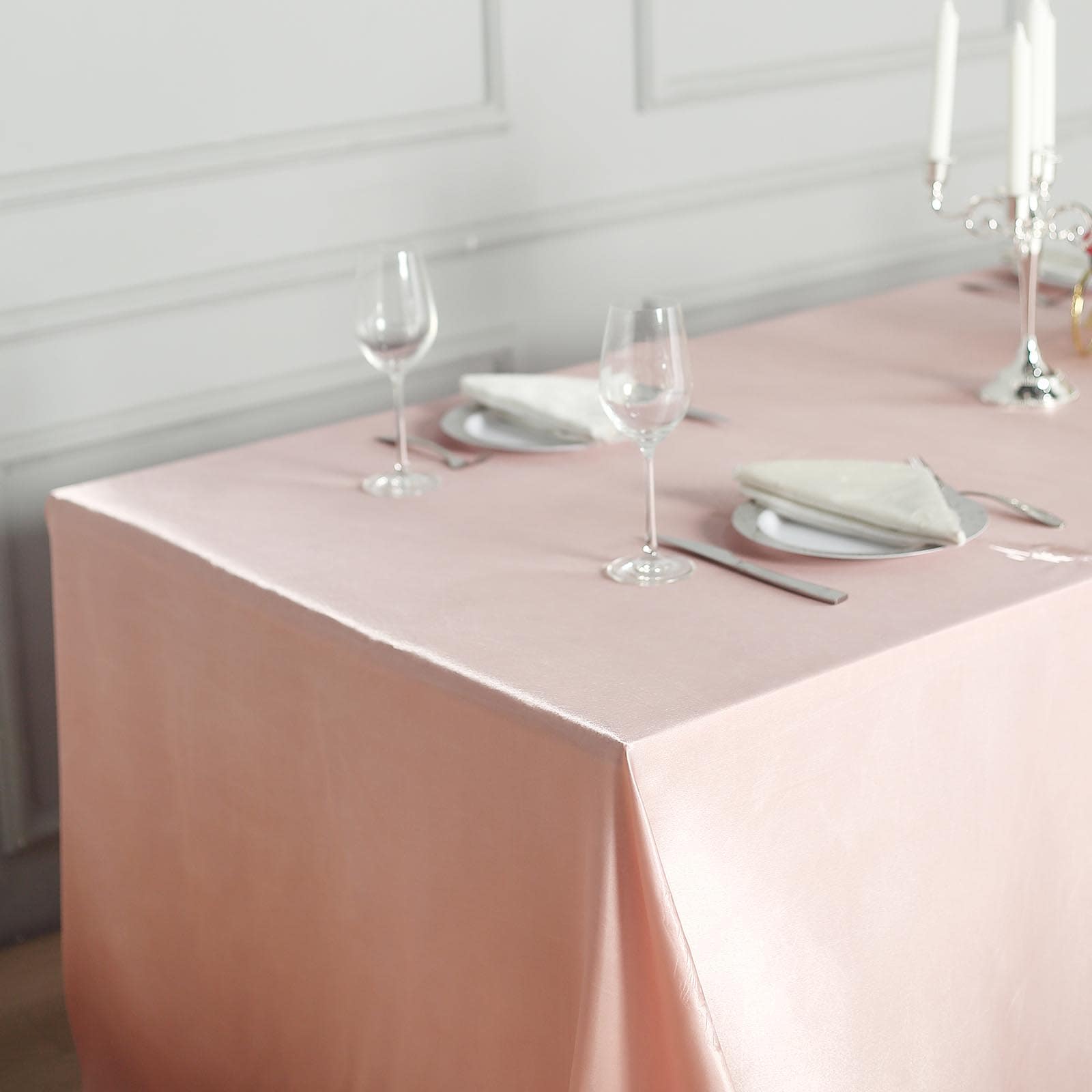 Satin Rectangular 90x132 Tablecloth Dusty Rose Satin - Seamless Table Cover