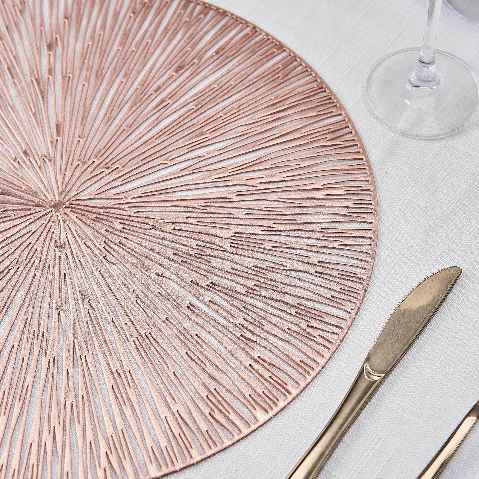 6-Pack Dining Table Mats Spiked Design Rose Gold - Vinyl Non-Slip Surface with Modern Appeal 15