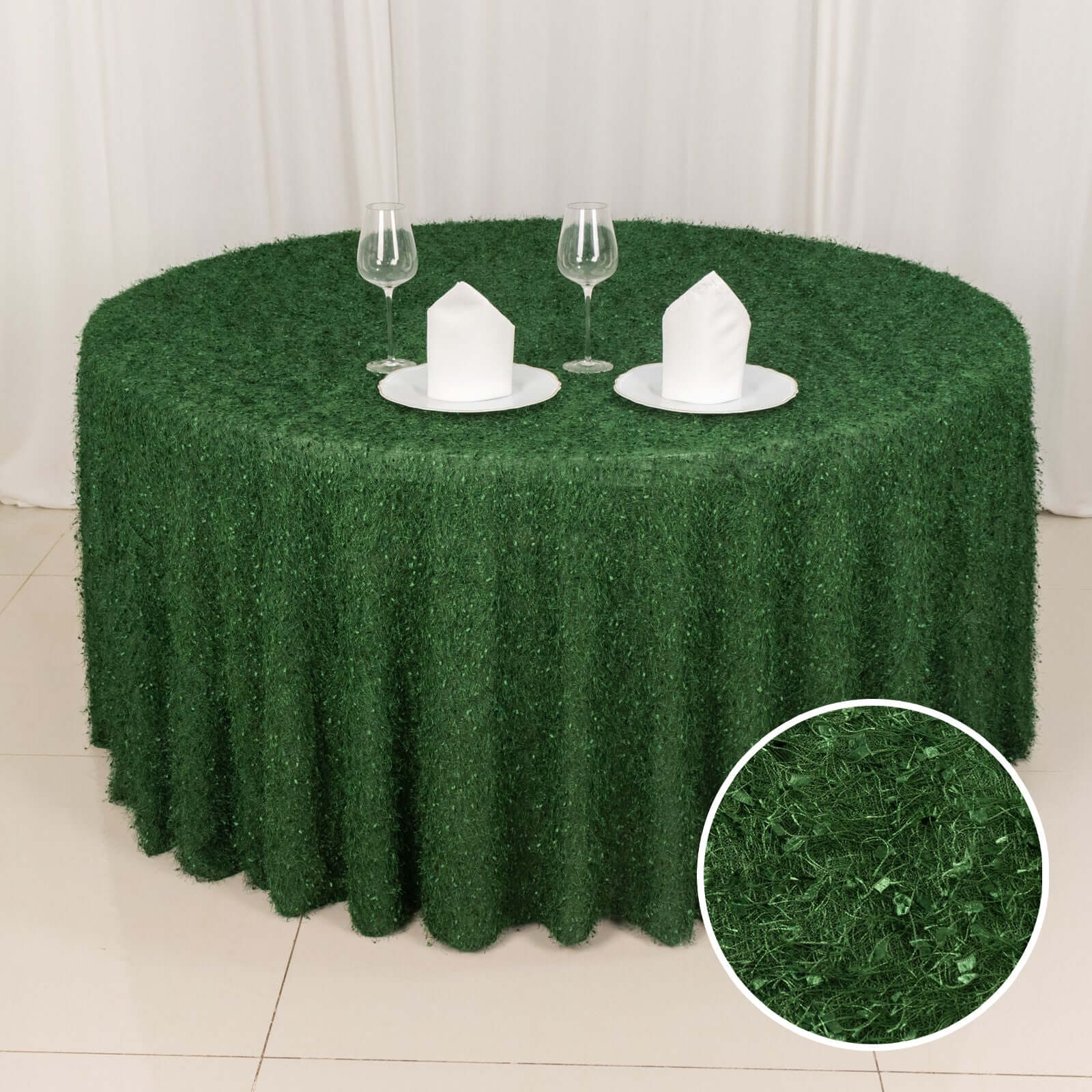 Polyester 120 Round Tablecloth Green with Shaggy Fringe Table Cover