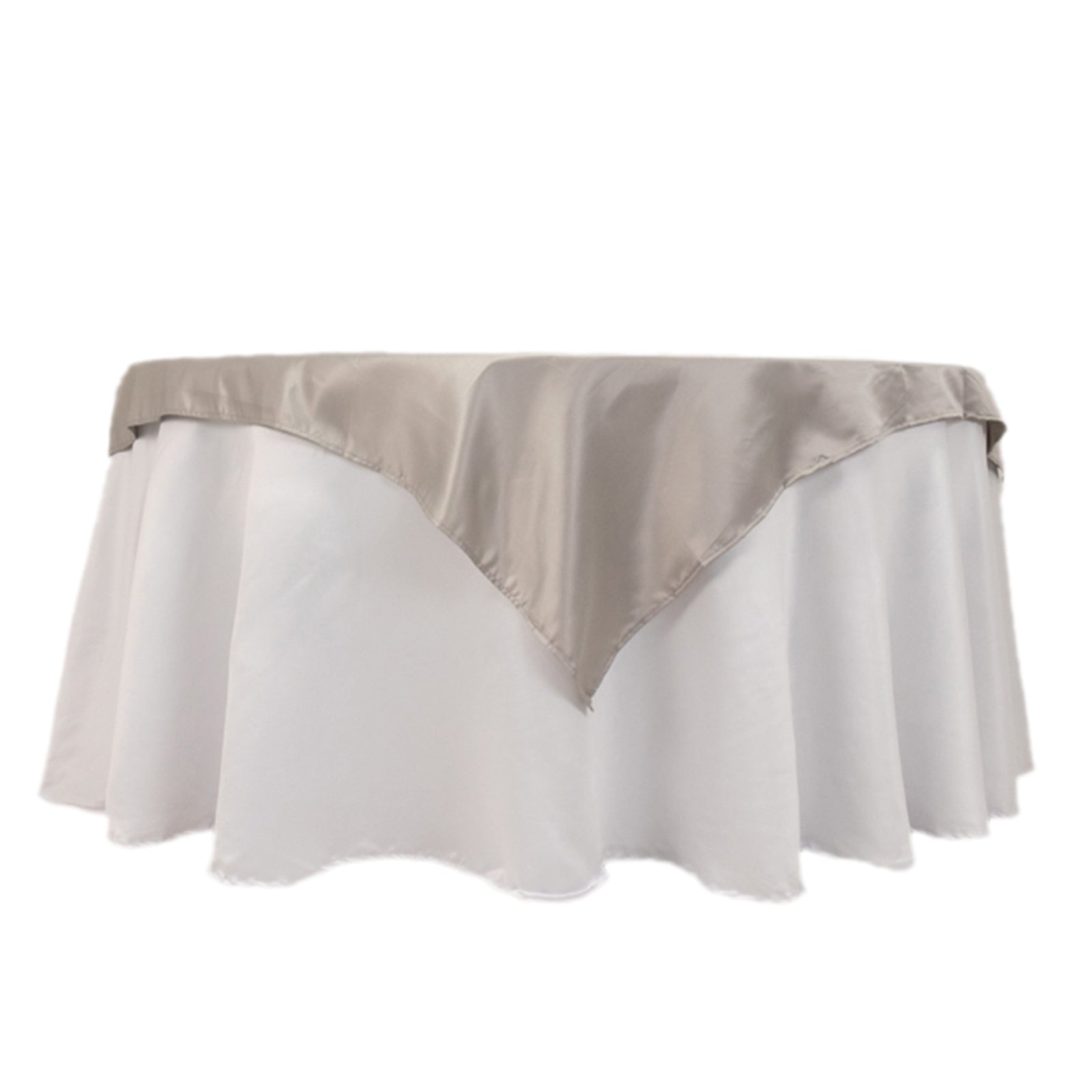 Lamour Satin 54x54 Table Overlay Square Tablecloth Silver - Durable & Silk-Like Table Cover