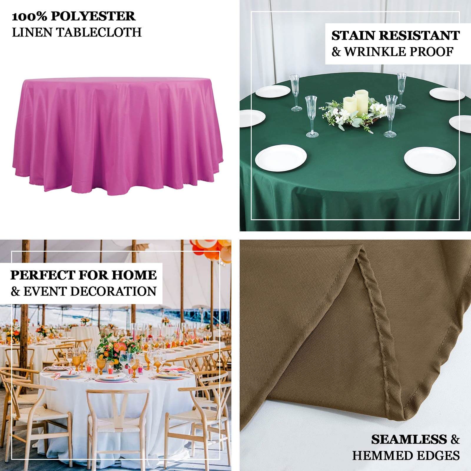 Polyester 132 Round Tablecloth Dusty Rose - Seamless Chic Table Cover