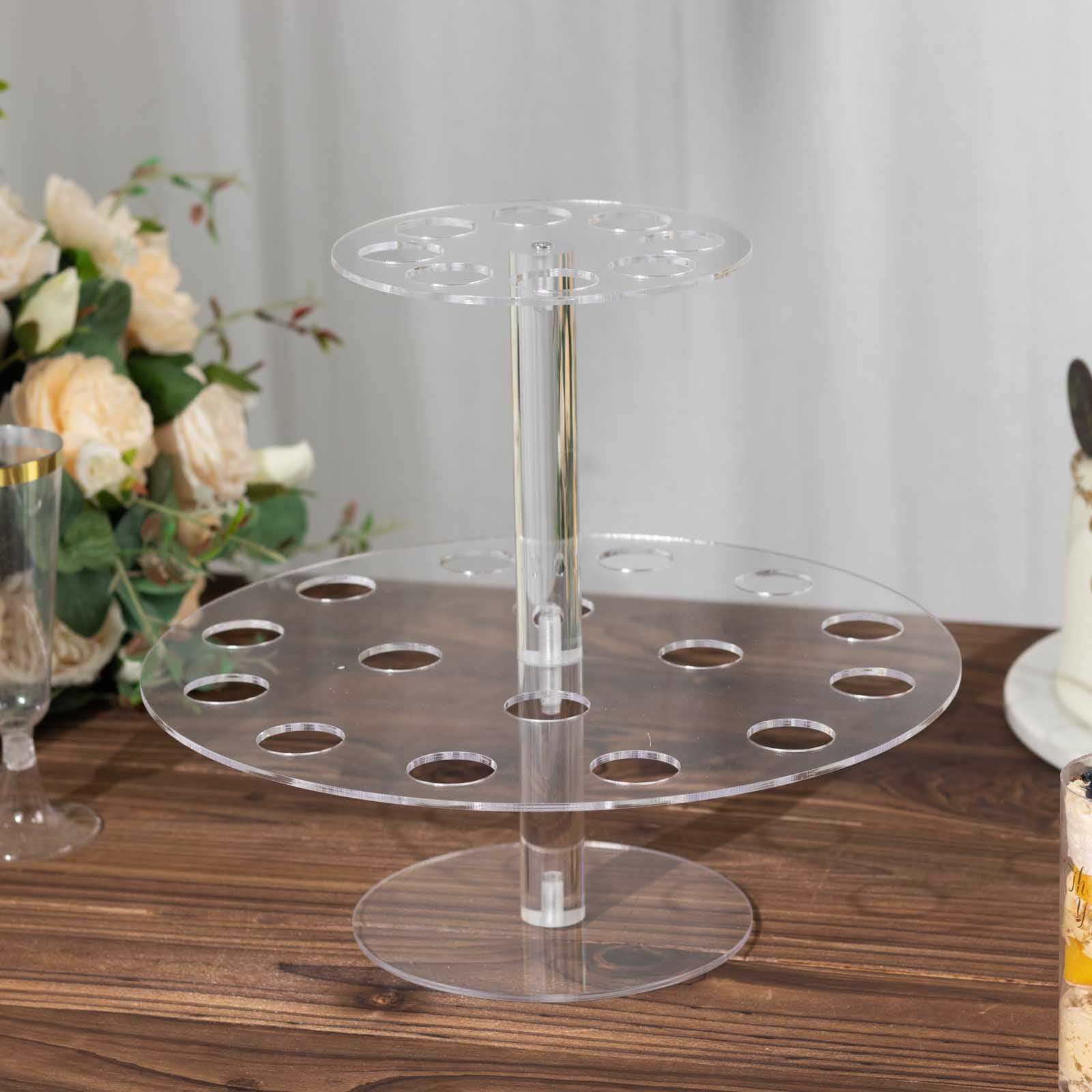 2 Tier Acrylic Round Ice Cream Cone Holder Clear - Sturdy Appetizer Dessert Display Stand with 24-Slots for Easy & Stylish Event Party Table Setup 12