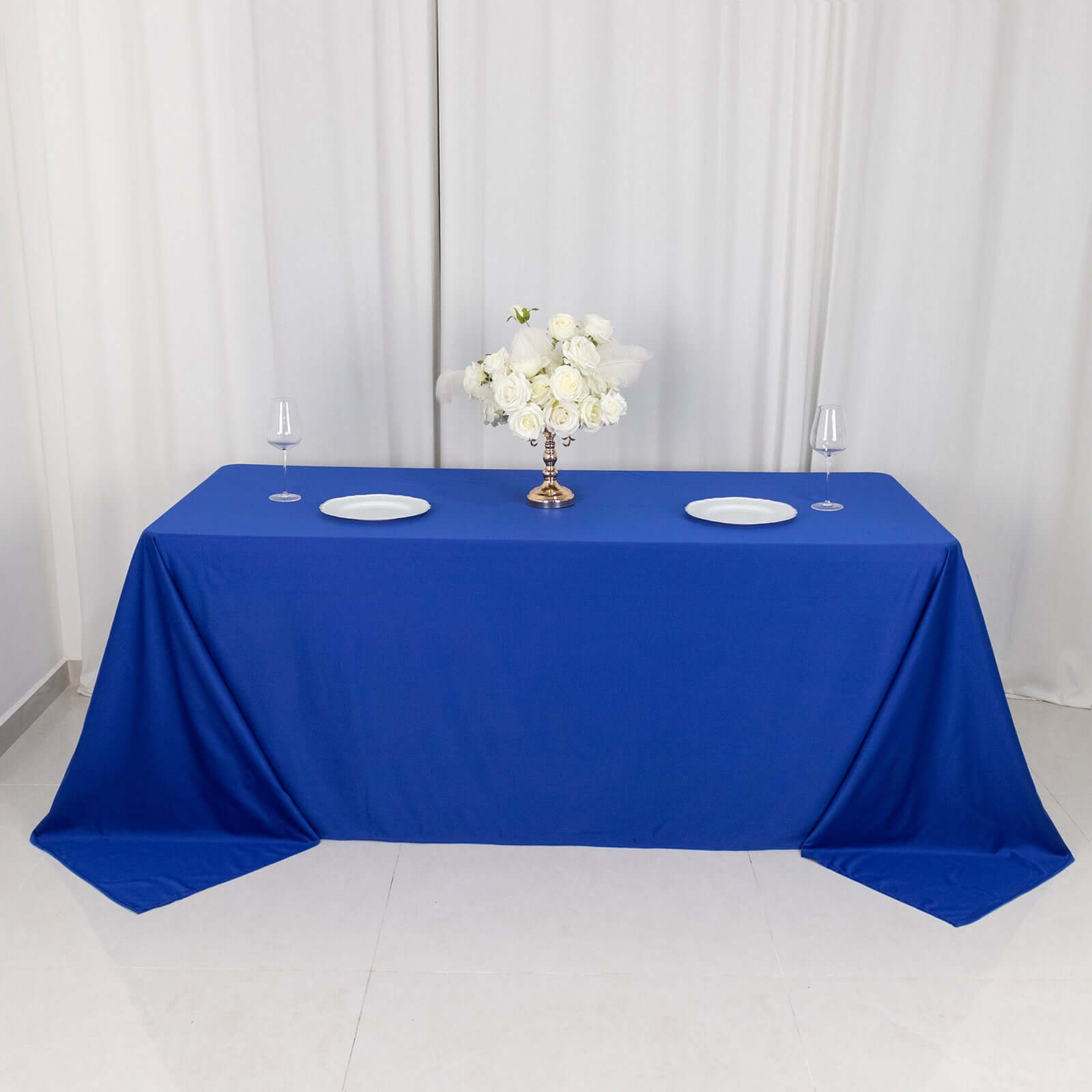 Premium Scuba Rectangular 90x132 Tablecloth Royal Blue - Wrinkle Free, Stain Resistant & Seamless Table Cover