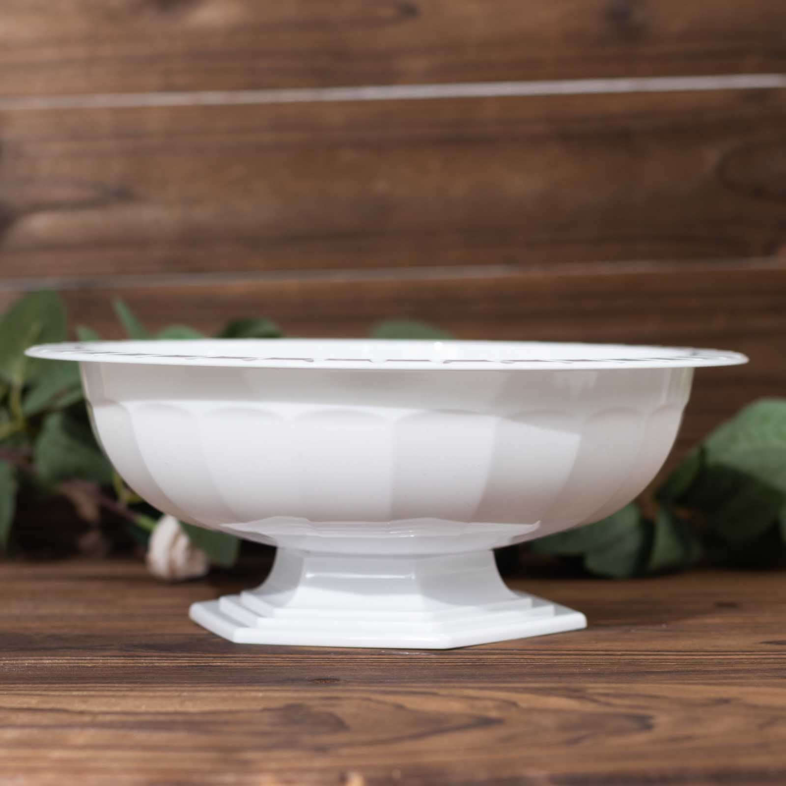 3-Pack Plastic Footed Compote Bowl Flower Vases Roman Style White - Round Decorative Pedestal Table Centerpieces 10