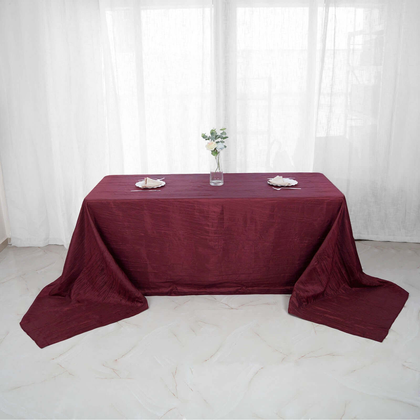 Taffeta 90x156 Rectangle Tablecloth Burgundy - Accordion Crinkle Seamless Table Cover