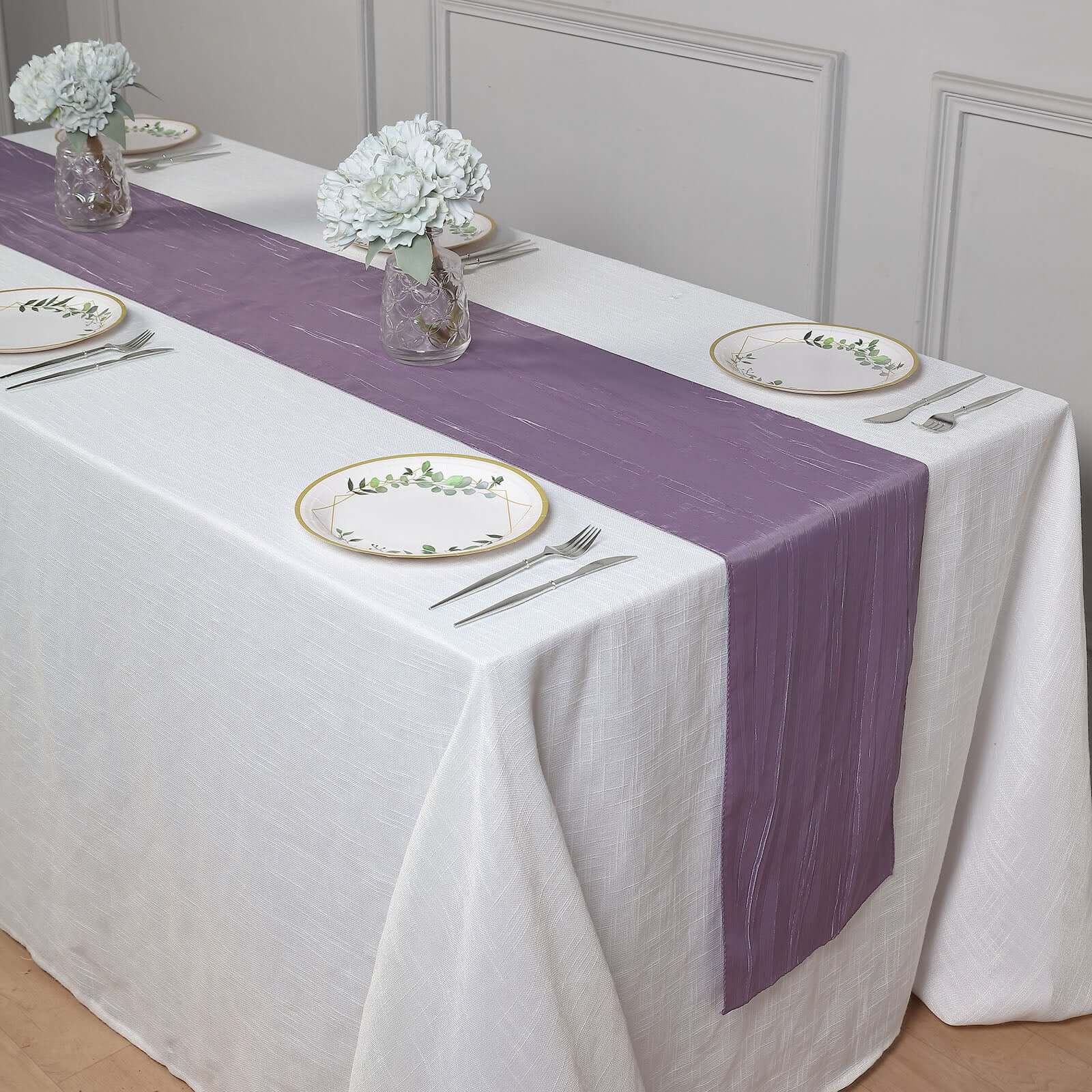 Taffeta 12x108 Table Runner Violet Amethyst - Accordion Crinkle Design