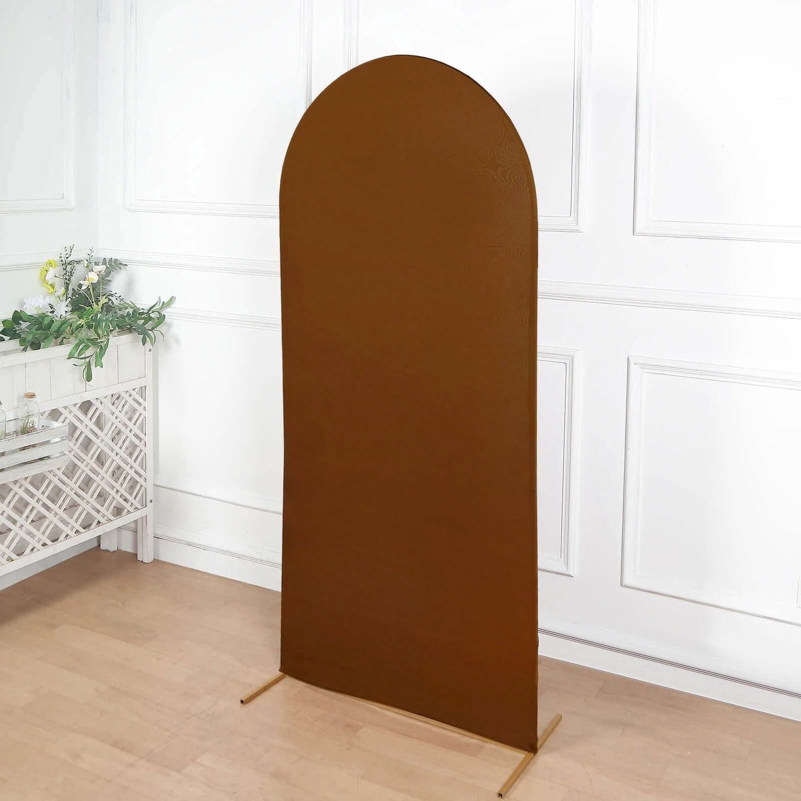 6ft Cinnamon Brown Spandex Fitted Chiara Backdrop Stand Cover For Round Top Wedding Arch