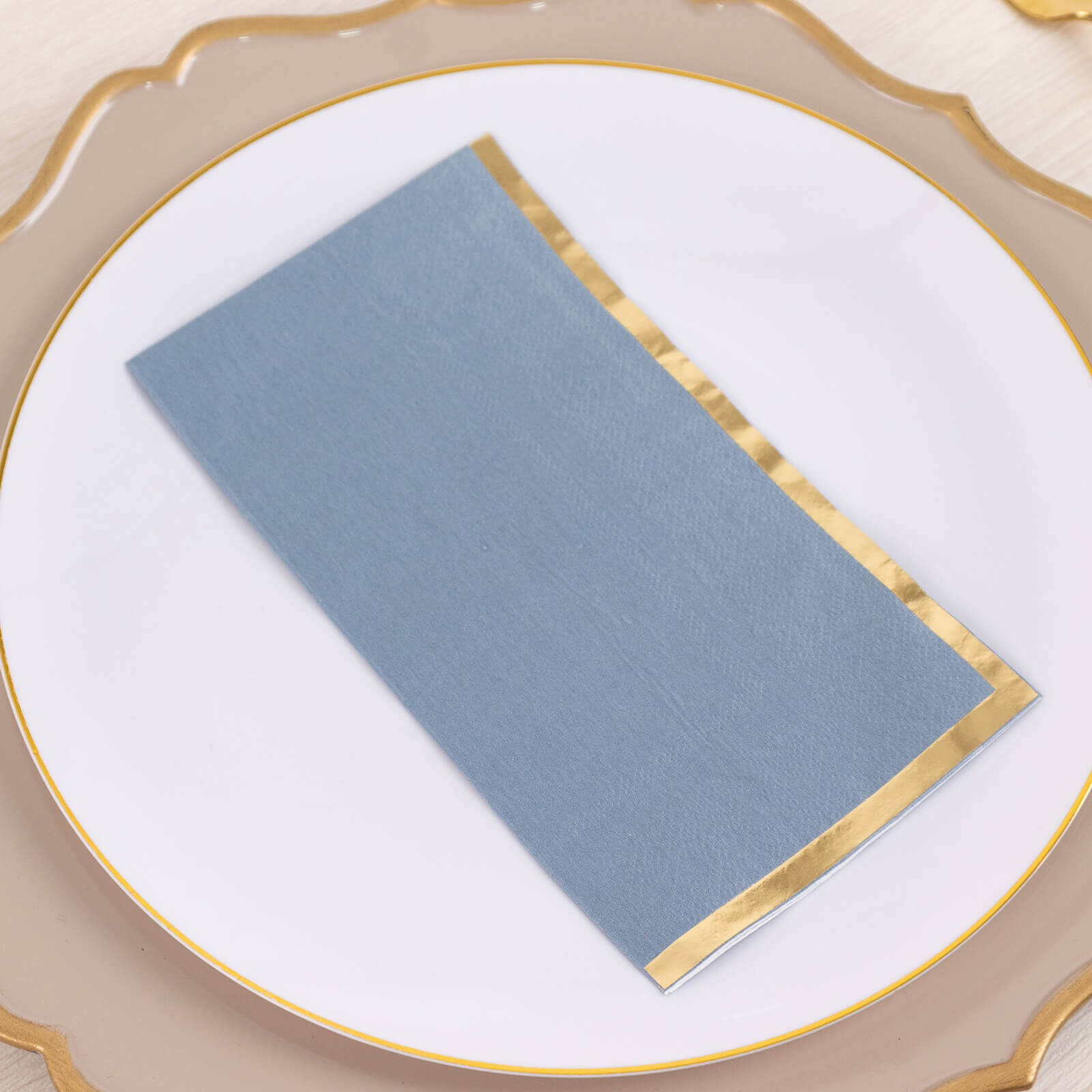 50-Pack Paper Dinner Napkins Dusty Blue with Gold Foil Edge 2 Ply - Stylish Disposable Napkins