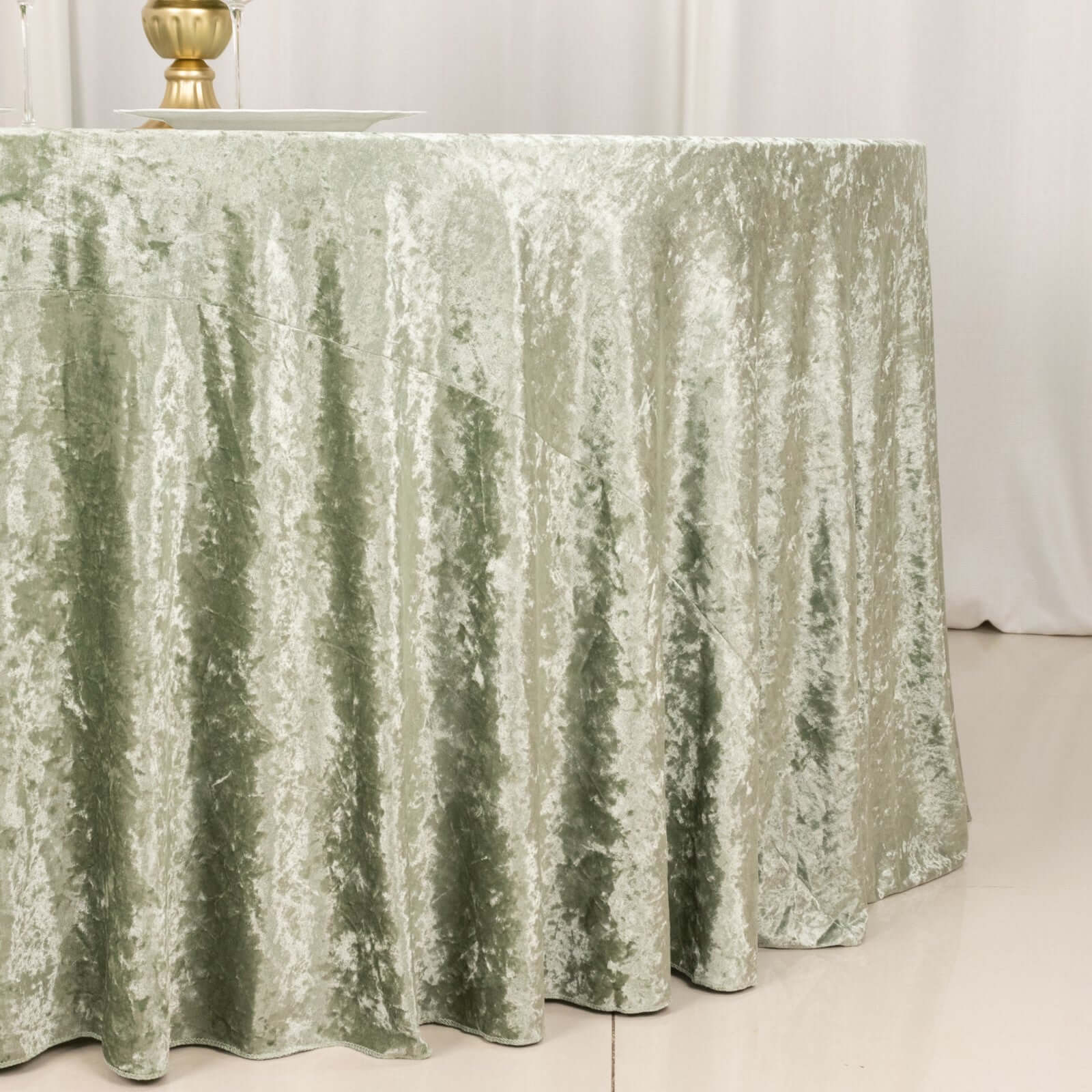 Premium Crushed Velvet 120 Round Tablecloth Sage Green - Reusable Soft & Stylish Seamless Table Cover