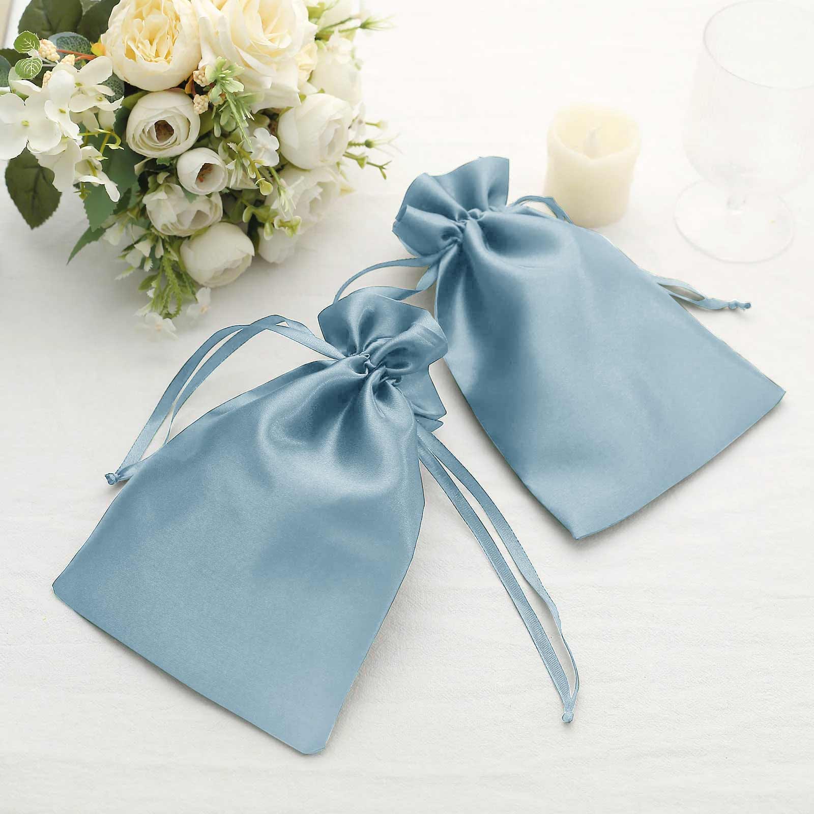 12 Pack 6x9 Dusty Blue Satin Wedding Party Favor Bags, Drawstring Pouch Gift Bags